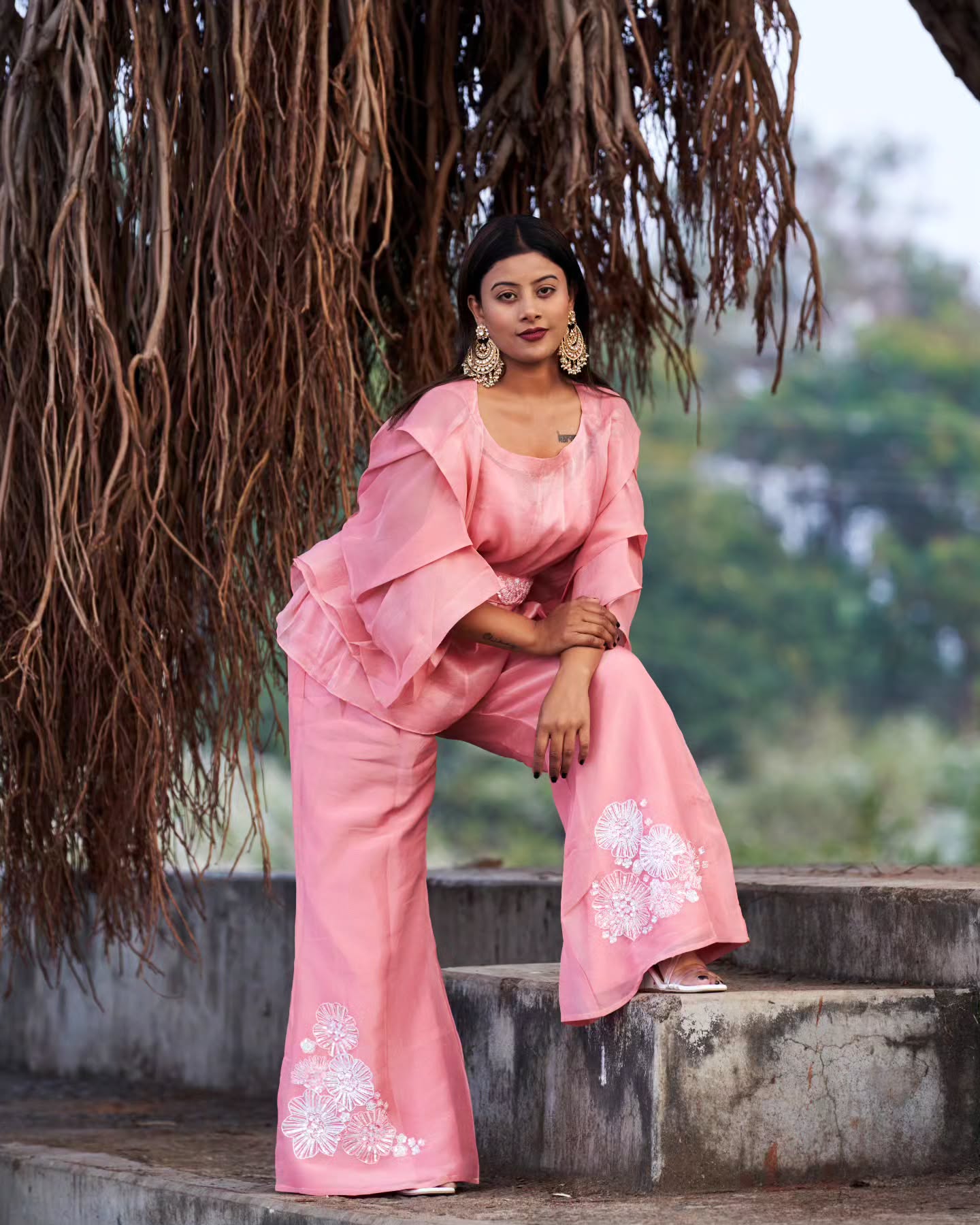 Pastel Pink top with bell bottom pants