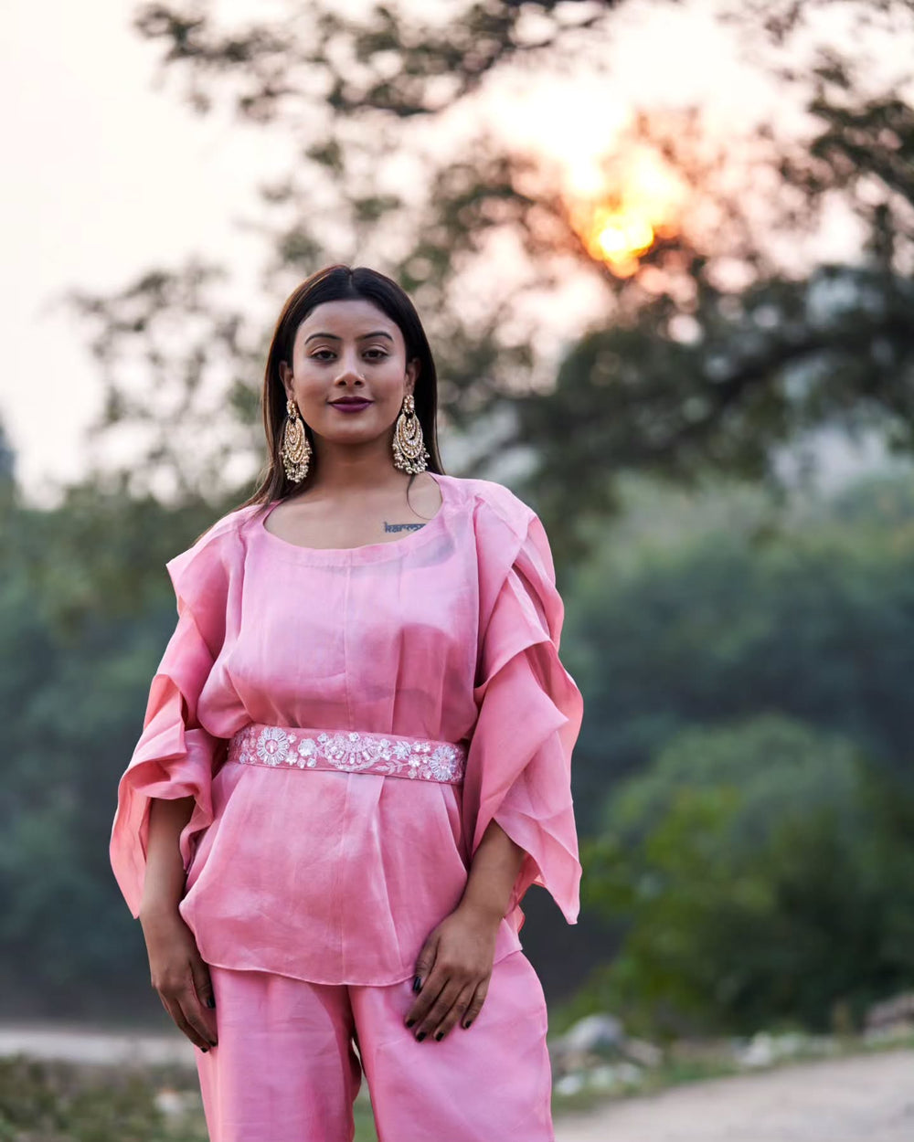 Pastel Pink top with bell bottom pants
