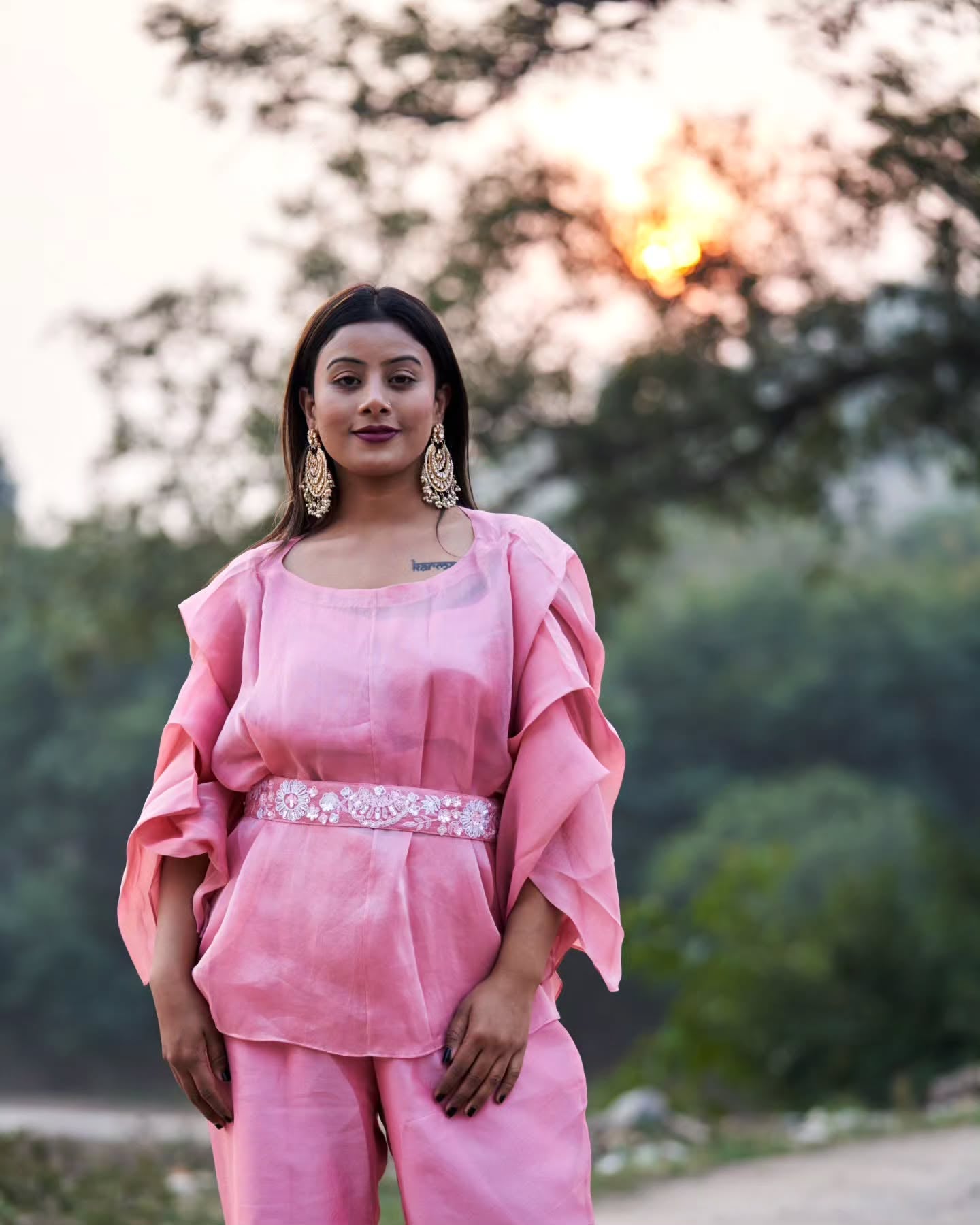 Pastel Pink top with bell bottom pants