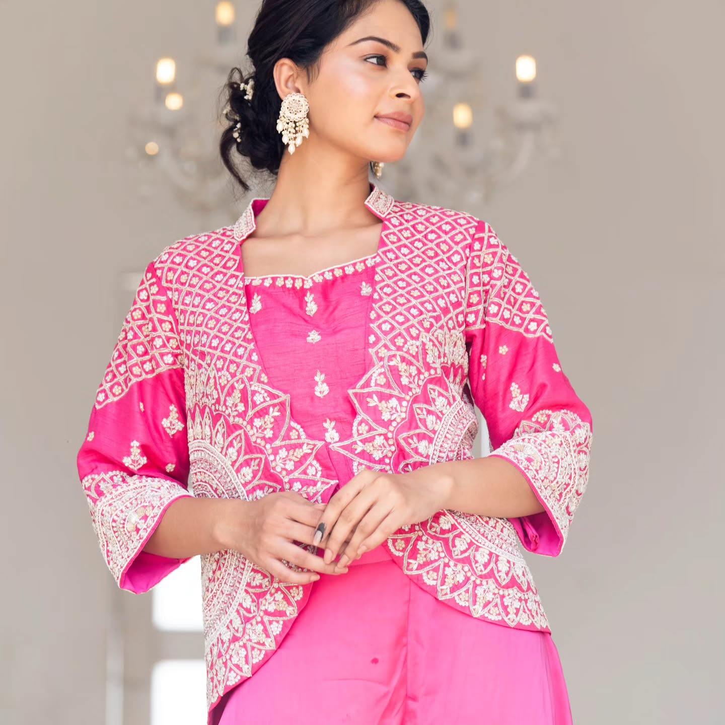  Rani pink dupien silk and heavy satin jacket
