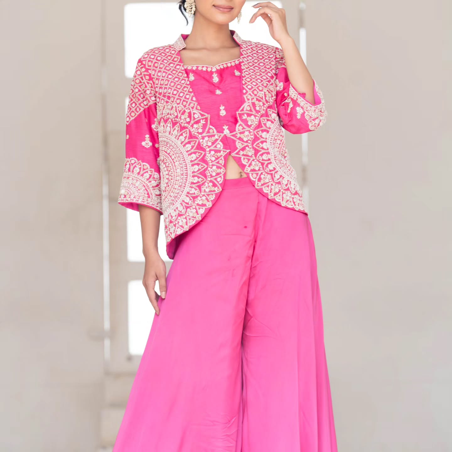  Rani pink dupien silk and heavy satin jacket