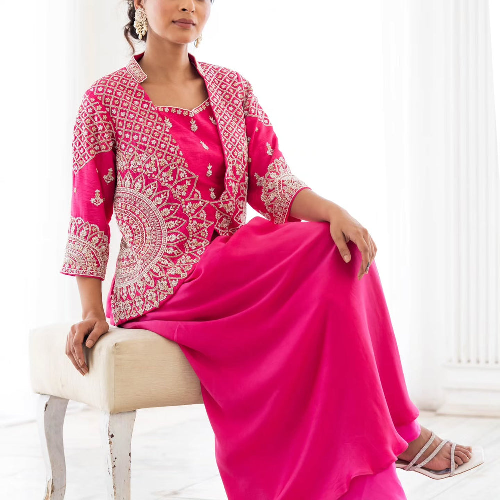  Rani pink dupien silk and heavy satin jacket