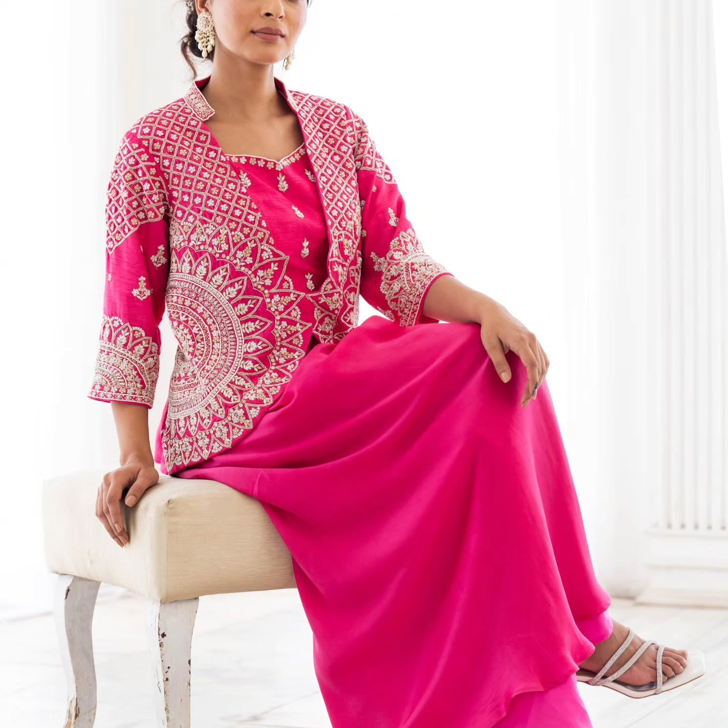  Rani pink dupien silk and heavy satin jacket