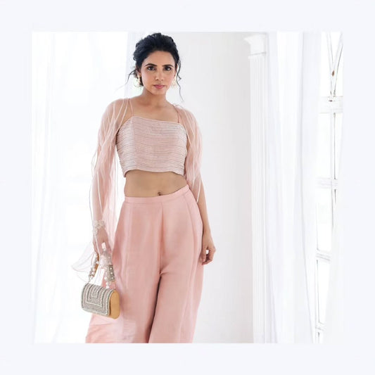 Pastel pink upada silk and organza, tissue Cape
