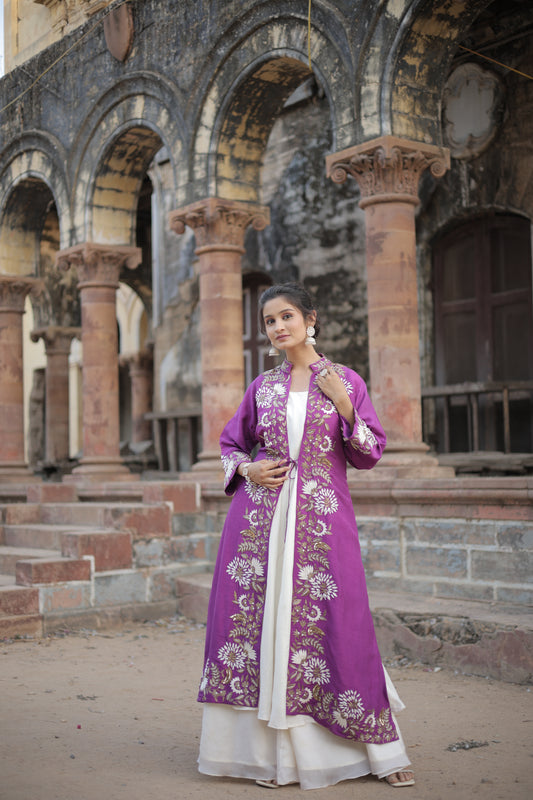 Purple and White Long Gown With jacket