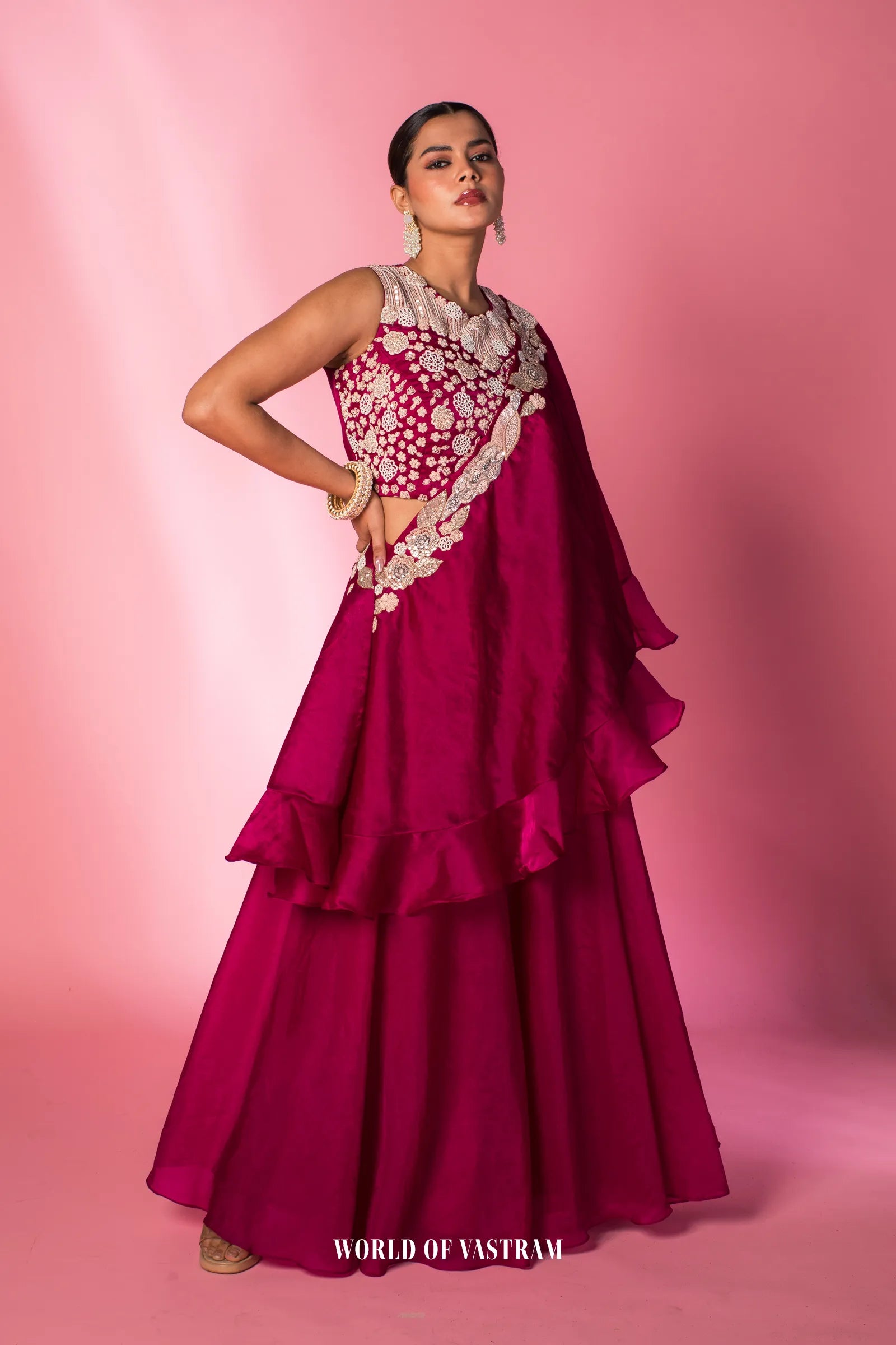 Fuchsia Ruffle Drape Set