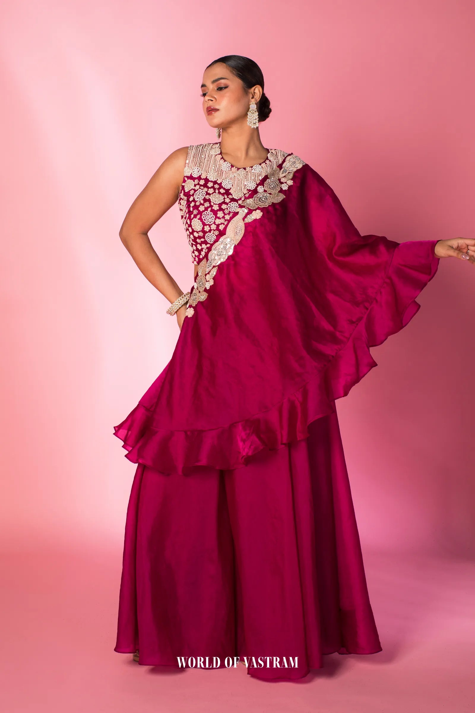 Fuchsia Ruffle Drape Set