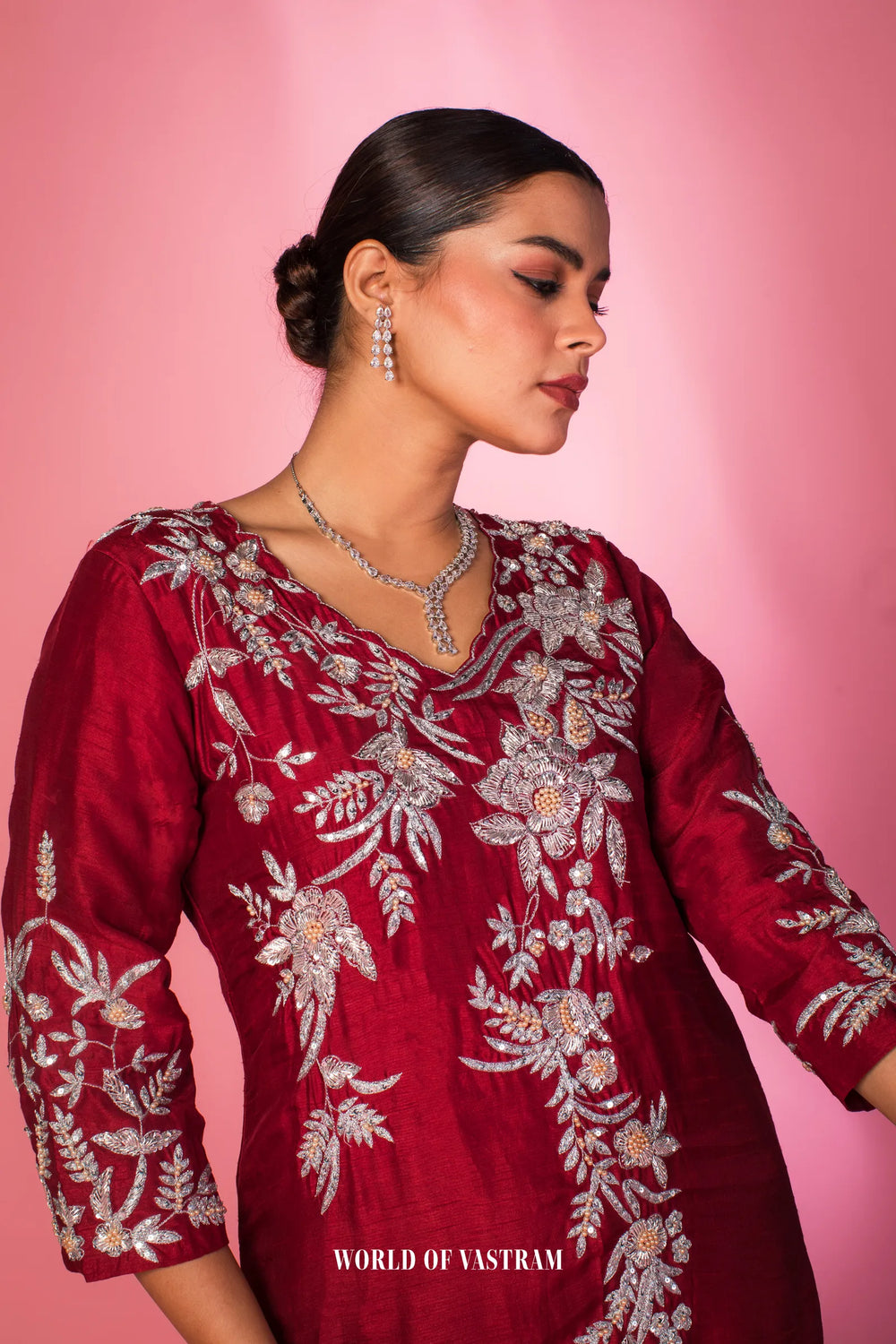 Red Blossom Embroidered Kurta Set