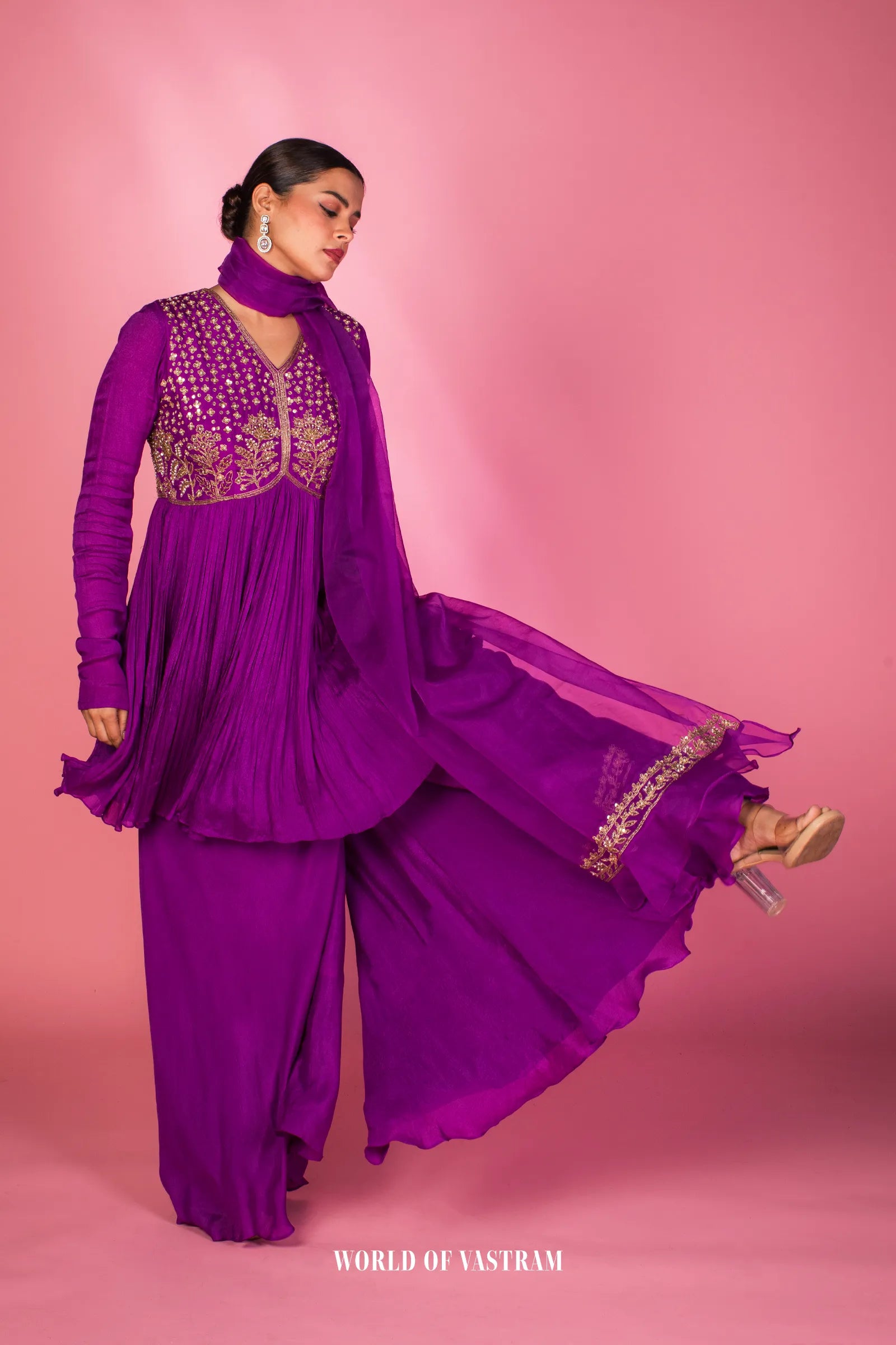 Embroidered Peplum Sharara Set