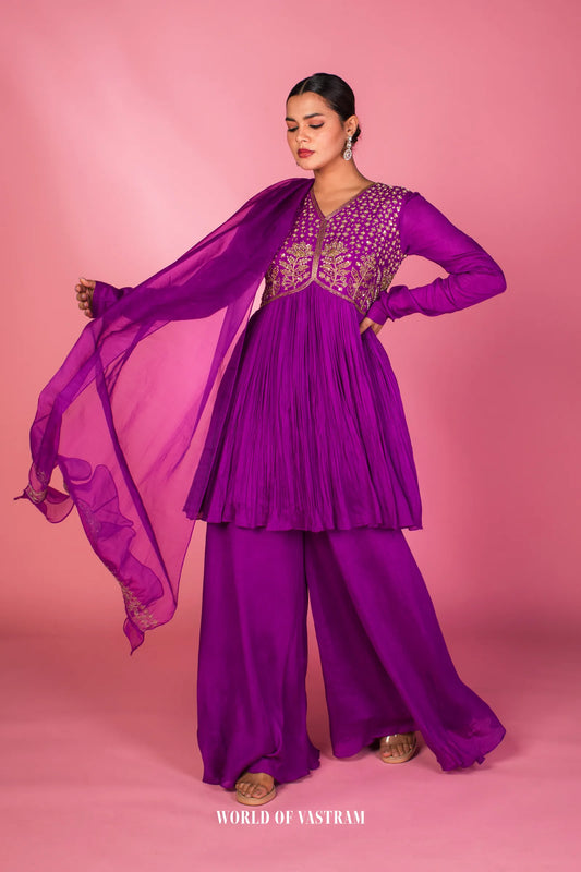 Embroidered Peplum Sharara Set