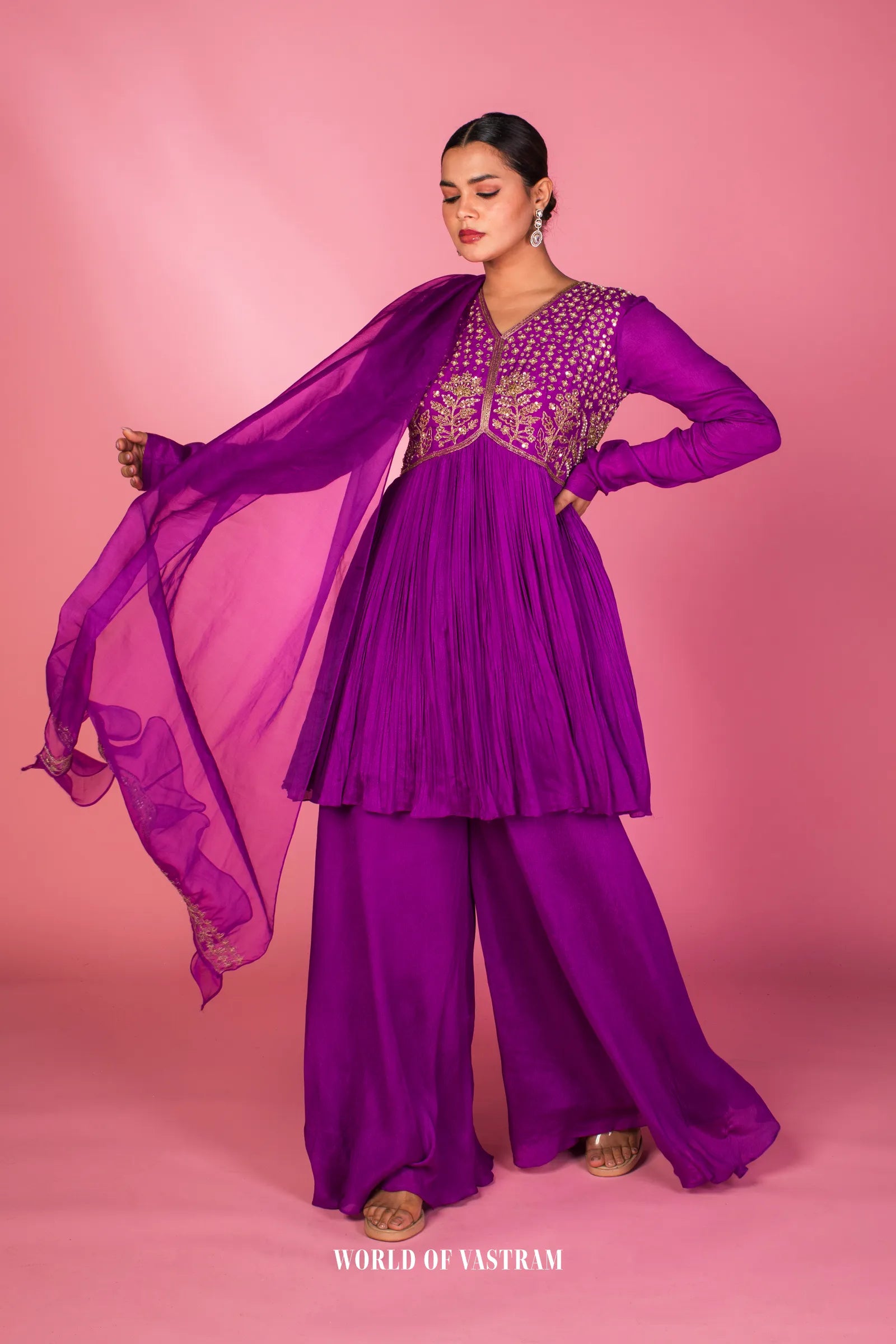 Embroidered Peplum Sharara Set