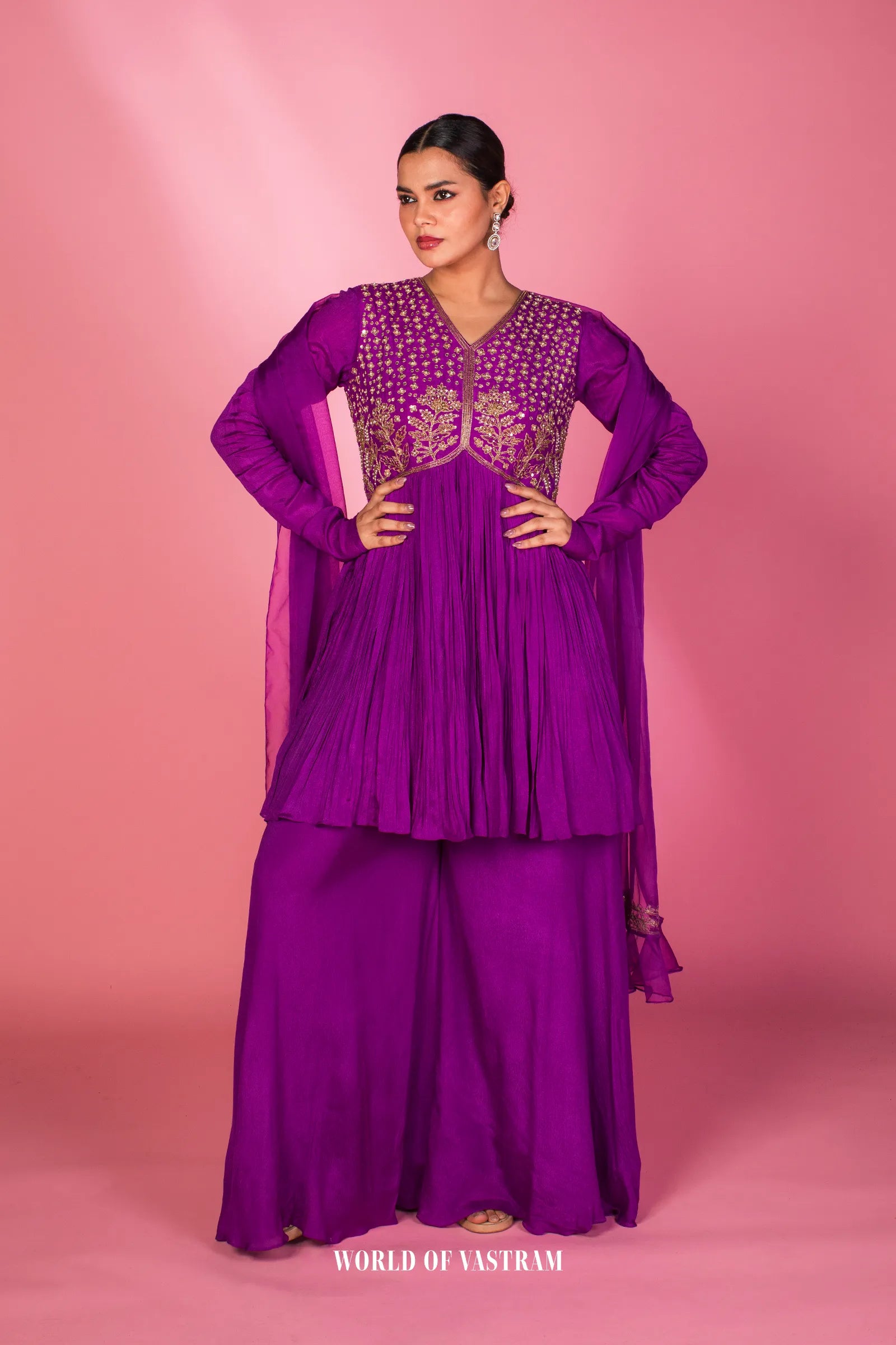 Embroidered Peplum Sharara Set