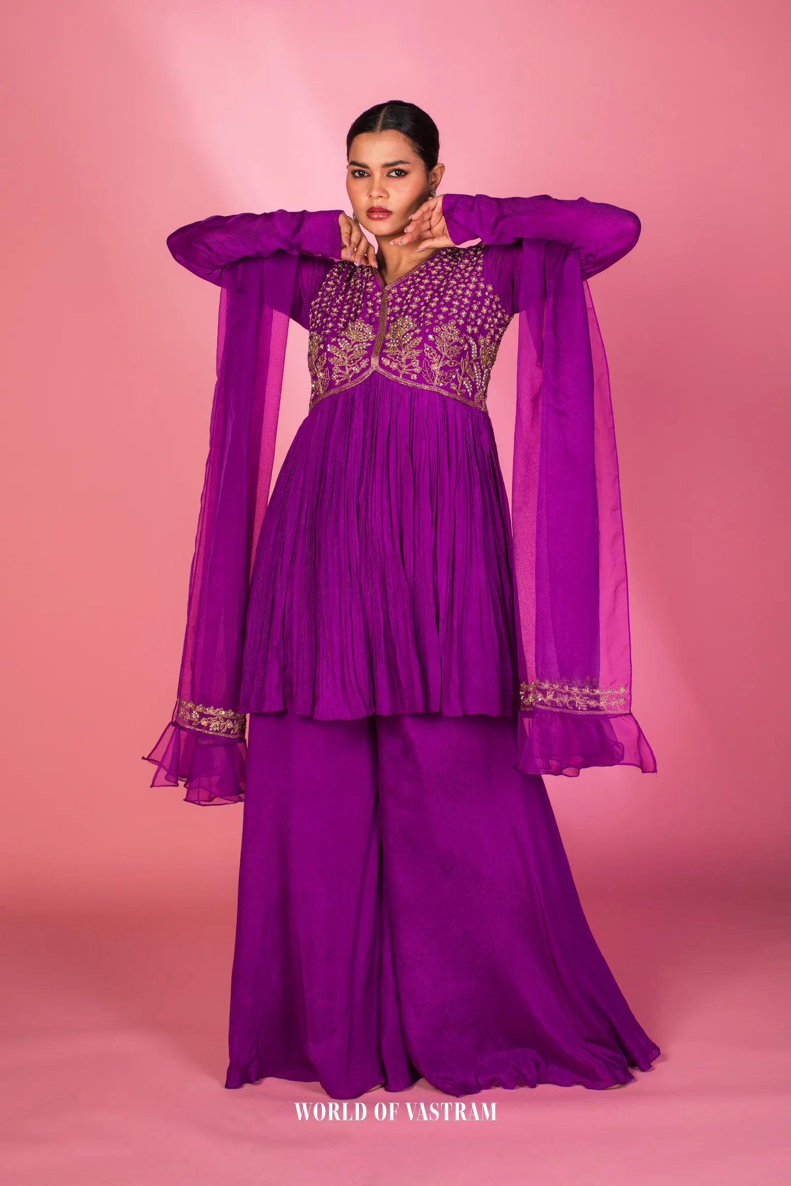 Embroidered Peplum Sharara Set