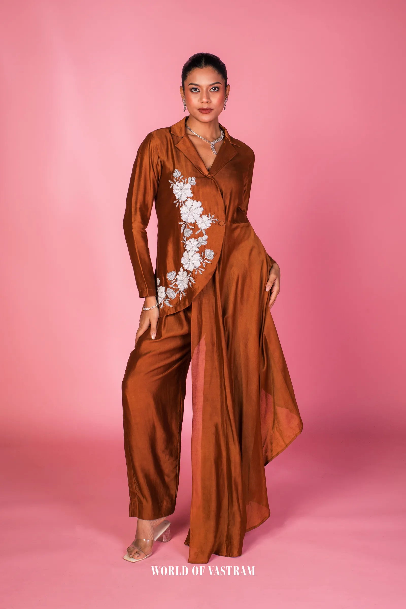 Sienna-brown Drape Co-ord Set