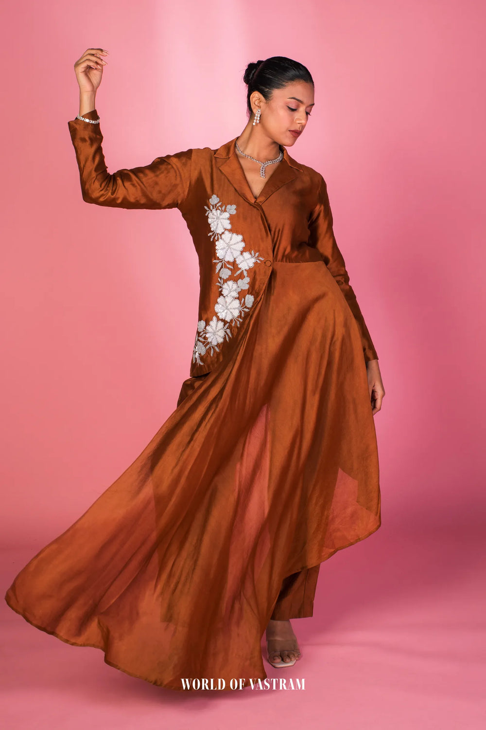 Sienna-brown Drape Co-ord Set