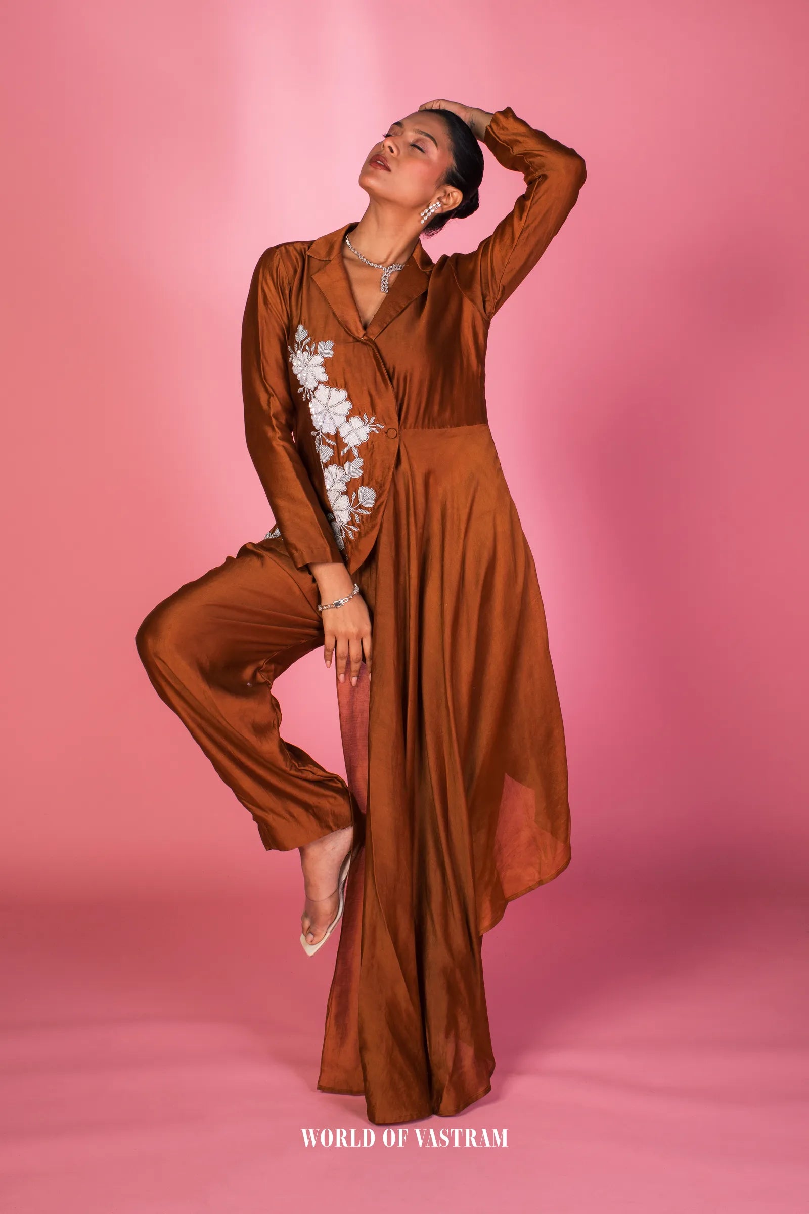 Sienna-brown Drape Co-ord Set