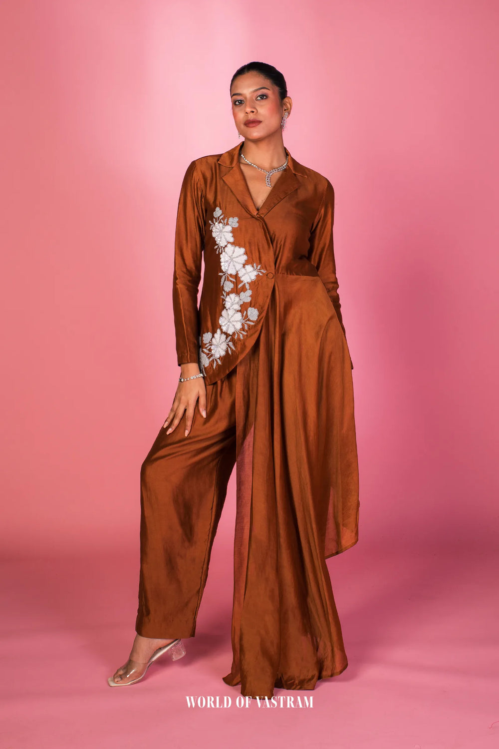 Sienna-brown Drape Co-ord Set