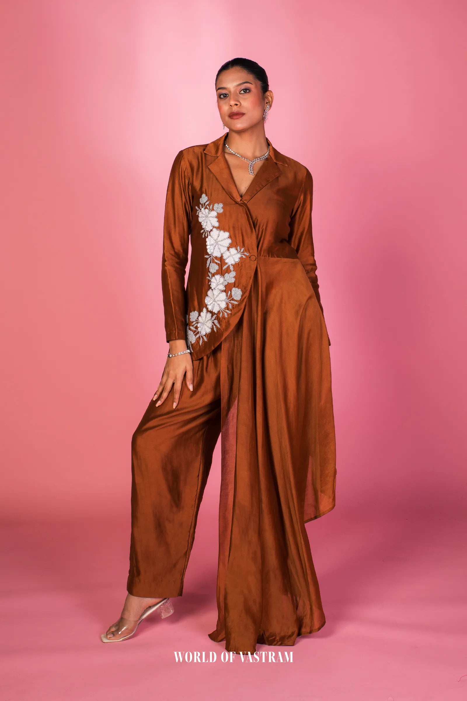 Sienna-brown Drape Co-ord Set