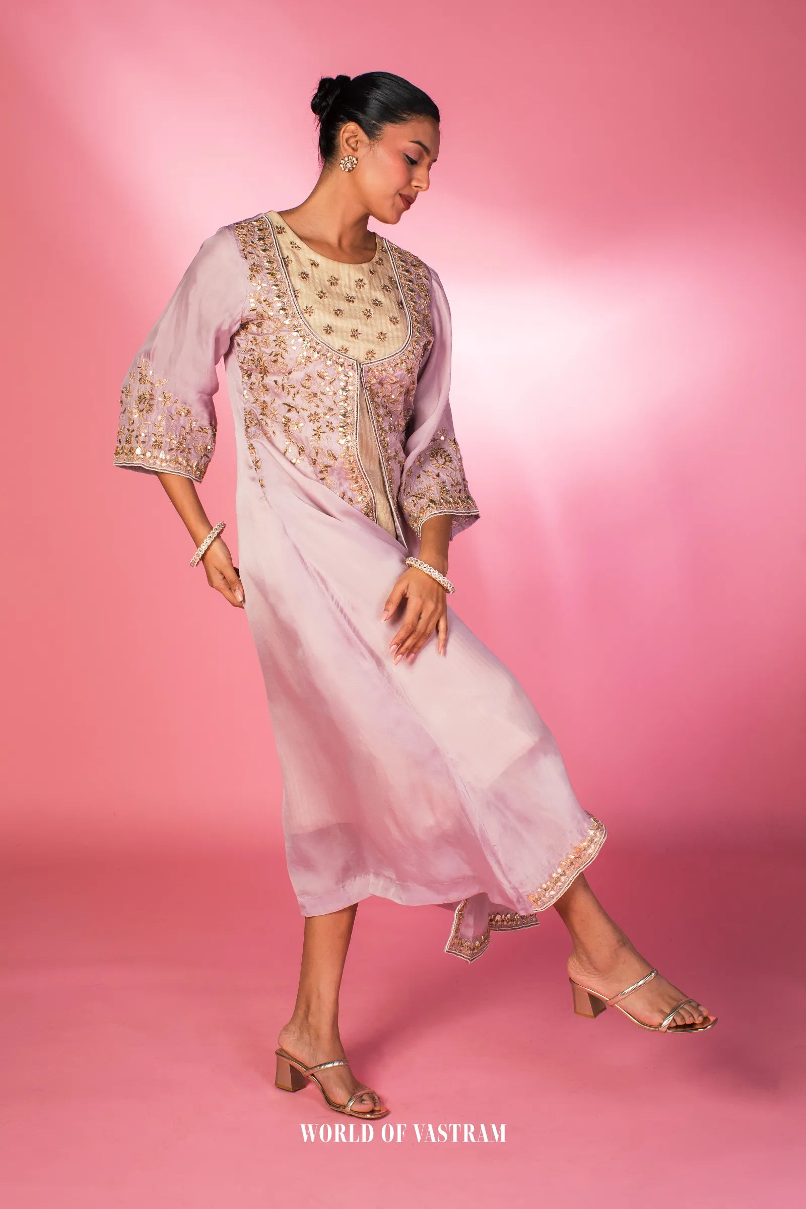 Embroidered Lilac Layered Kurta Set