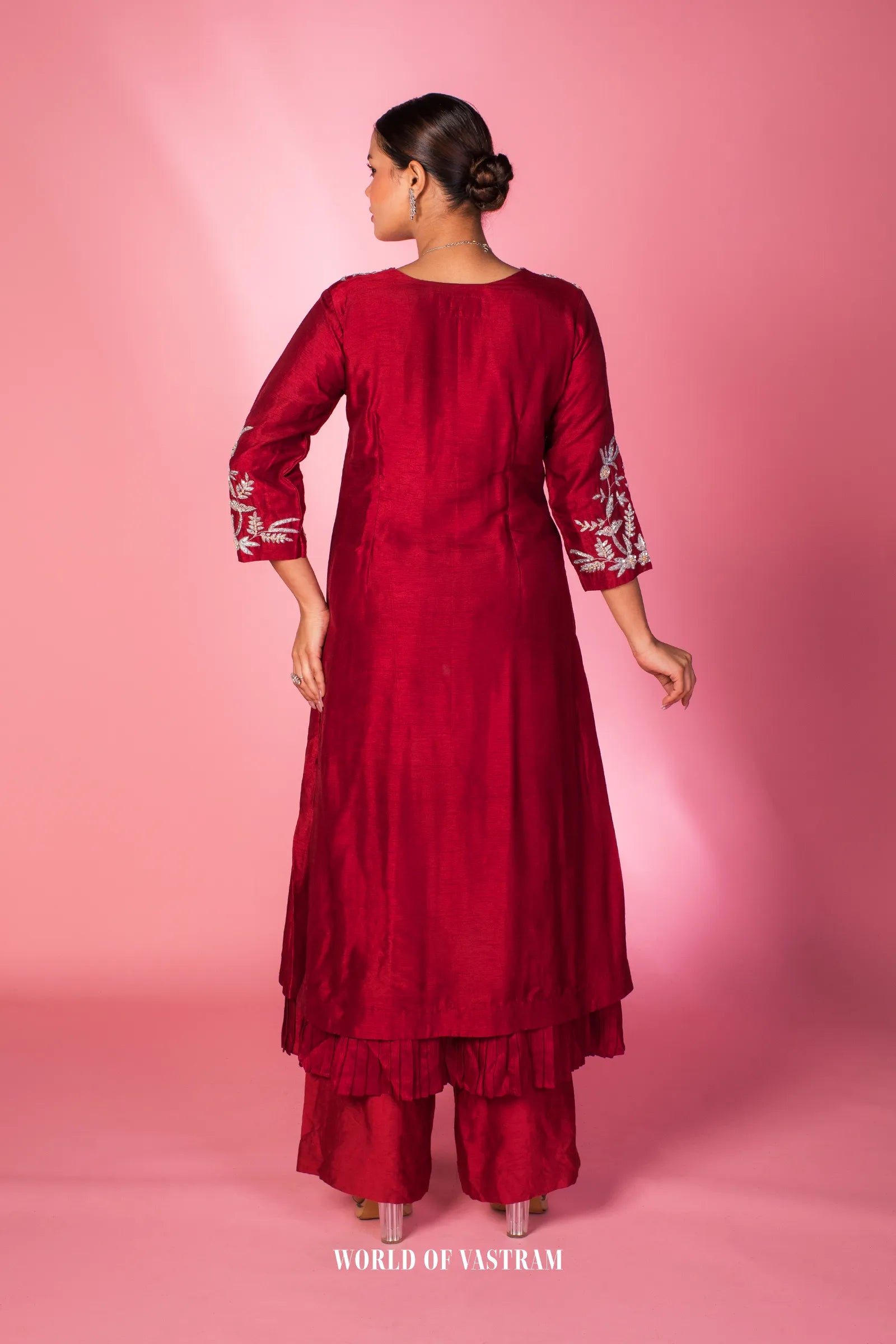 Red Blossom Embroidered Kurta Set