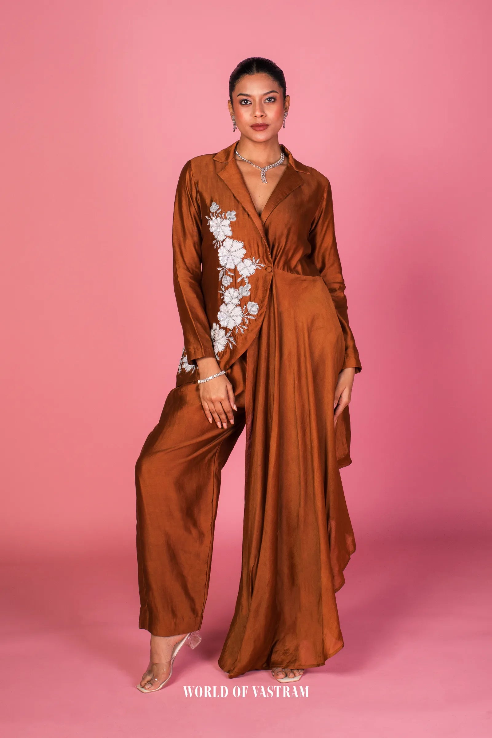 Sienna-brown Drape Co-ord Set