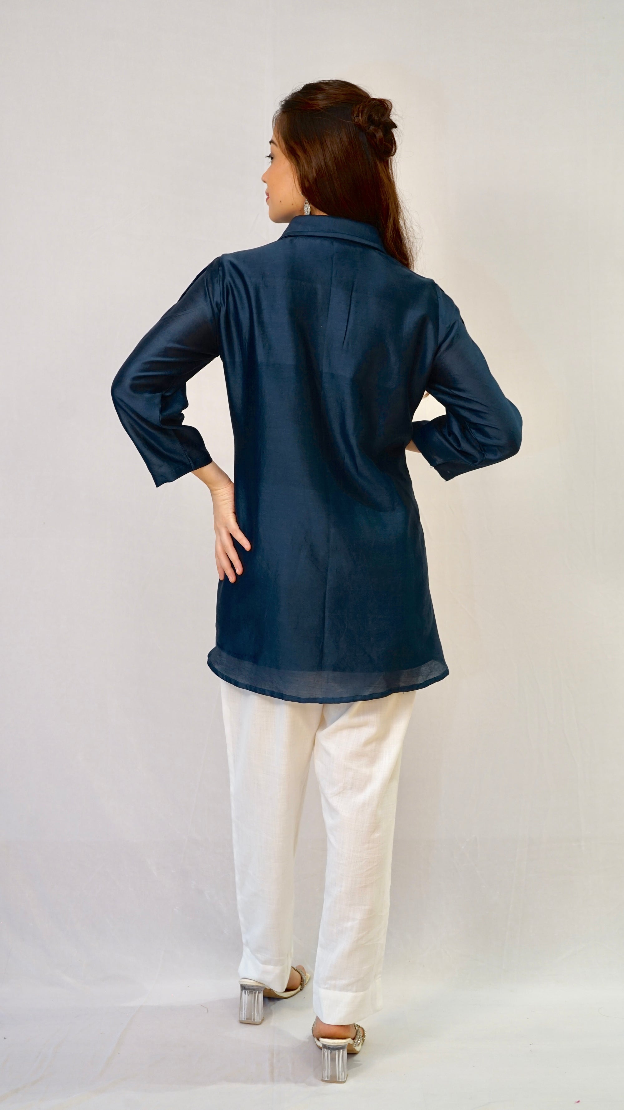 Teal blue chanderi silk top