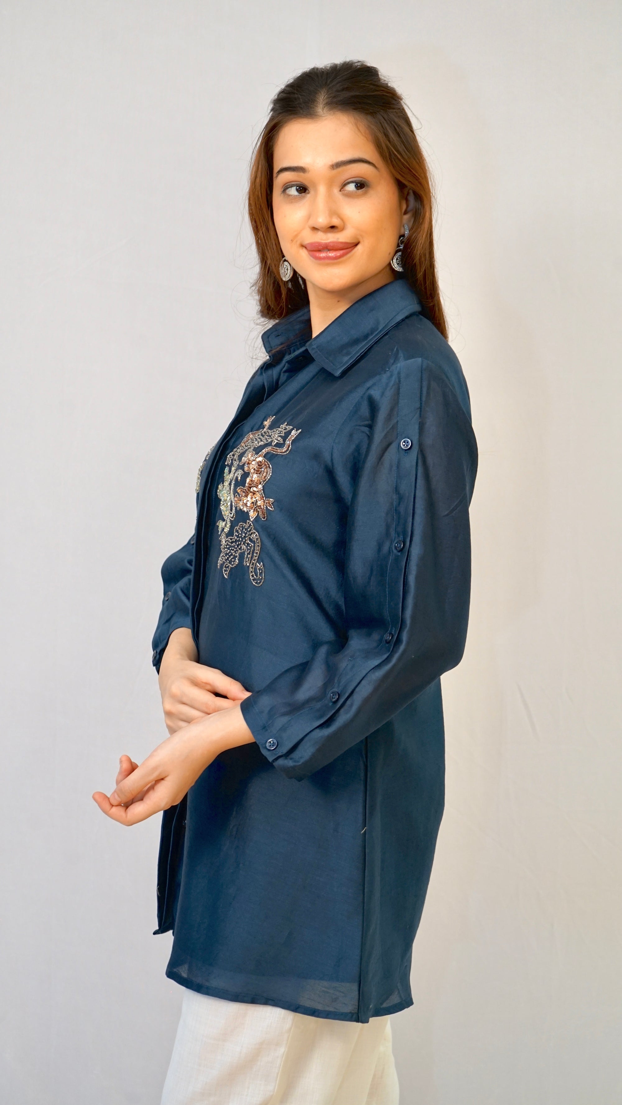 Teal blue chanderi silk top