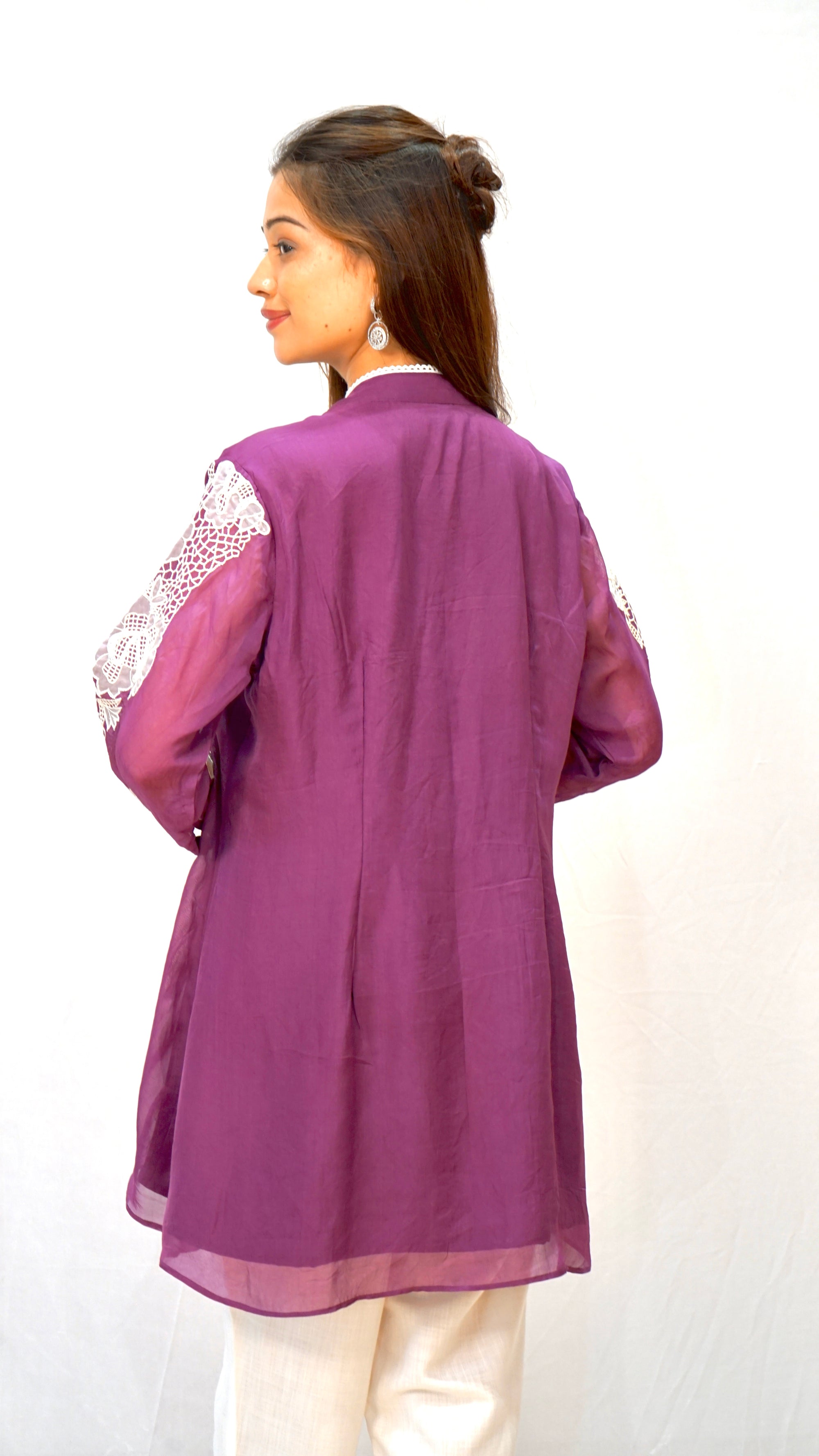 Vibrant Purple with White Cutwork Top