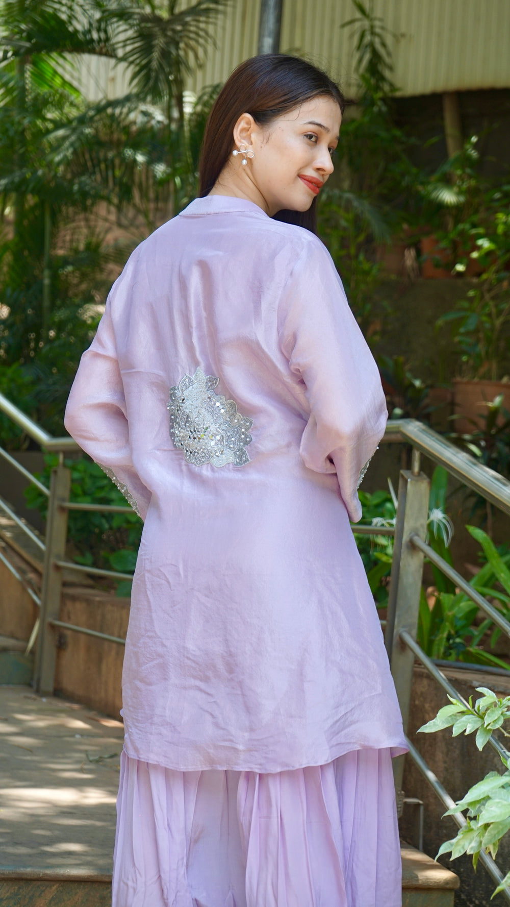 Lilac Silver Work Dress