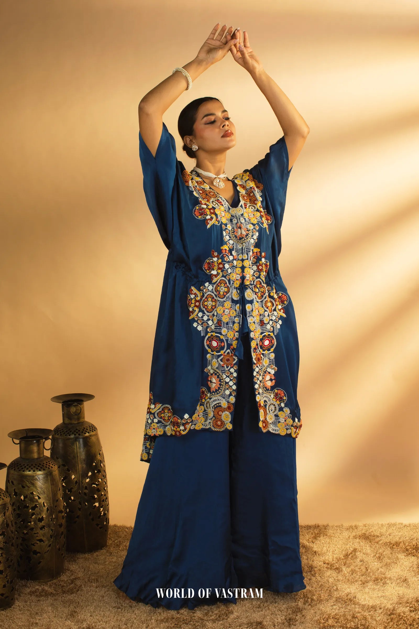 Indigo-blue Kaftan Palazzo Set