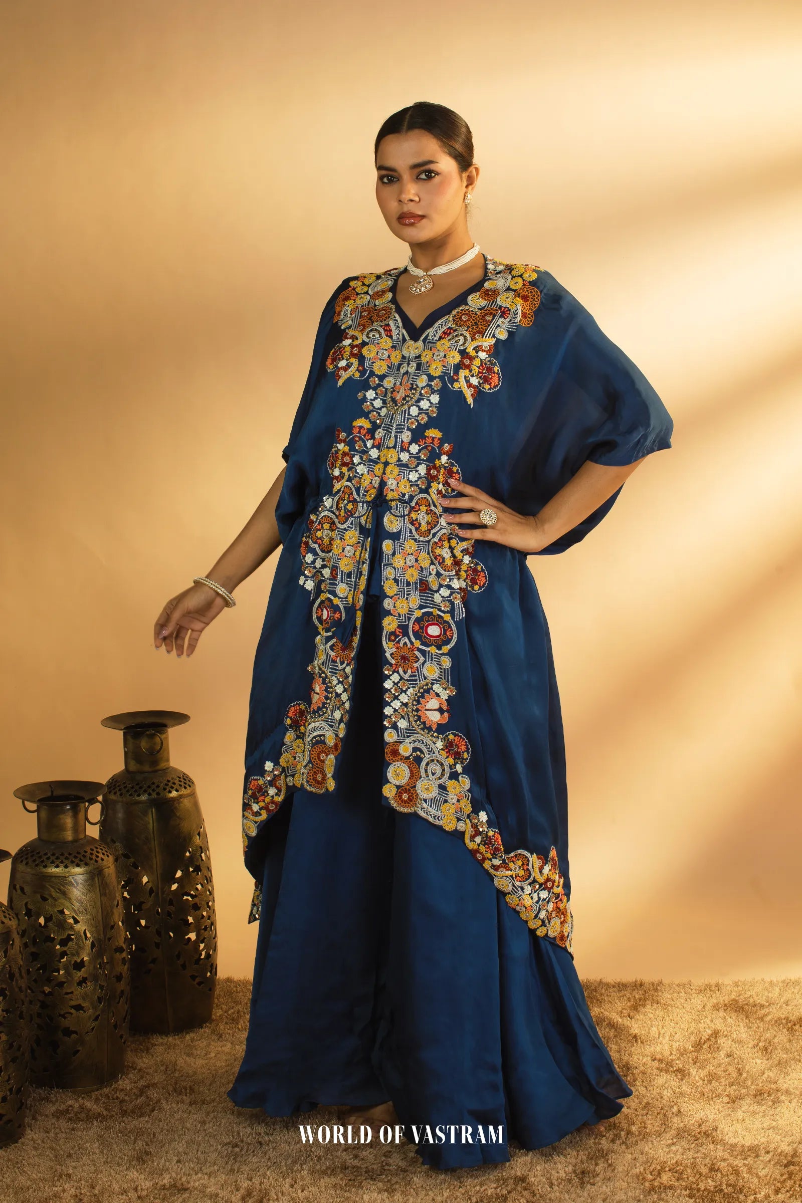 Indigo-blue Kaftan Palazzo Set