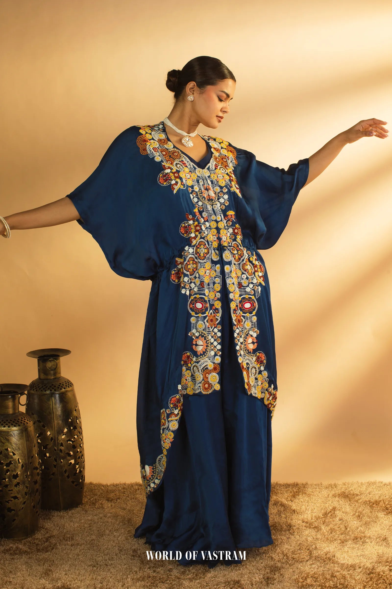 Indigo-blue Kaftan Palazzo Set
