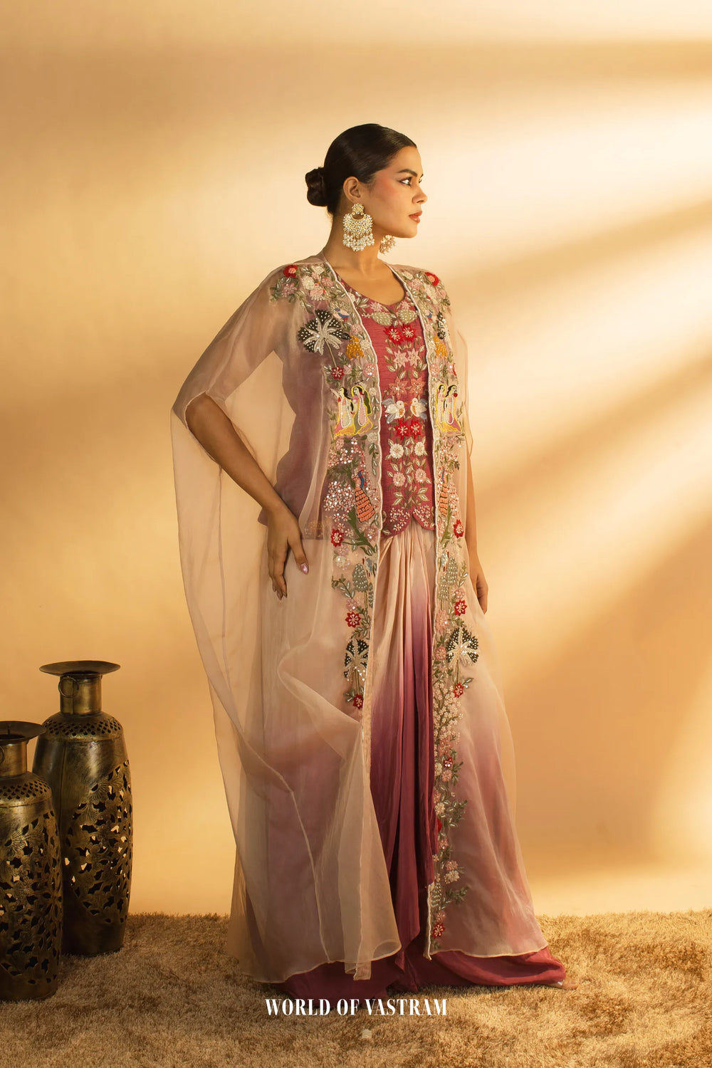 Embroidered Drape with Statement Cape
