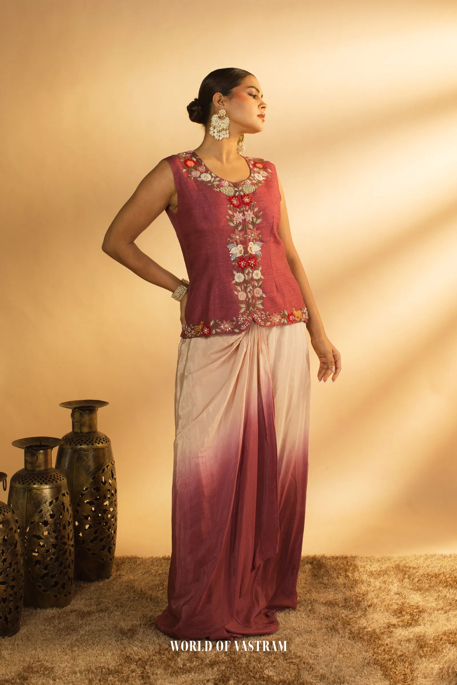Embroidered Drape with Statement Cape