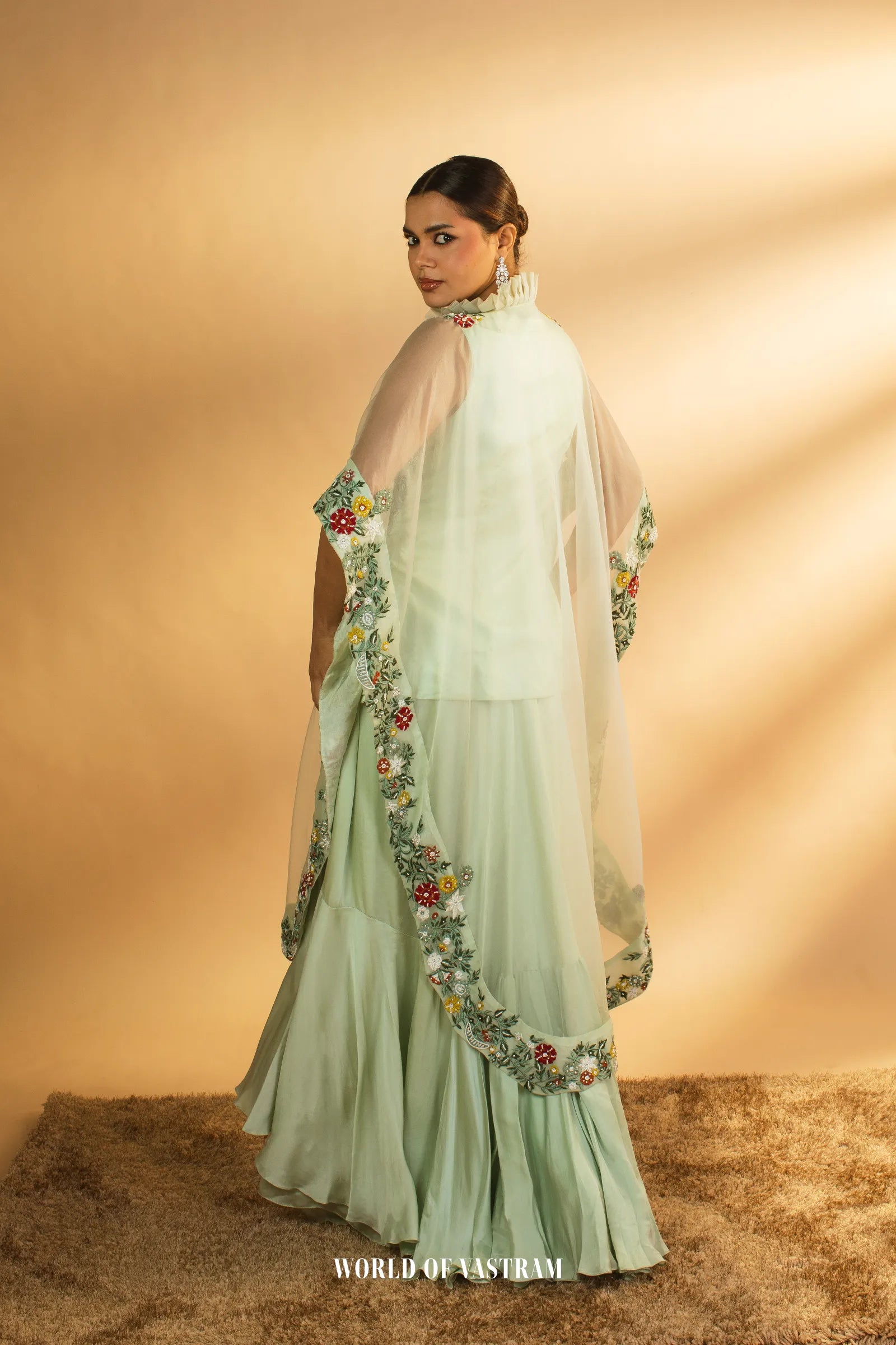 Mint Firdaus – Embroidered Cape Sharara Set