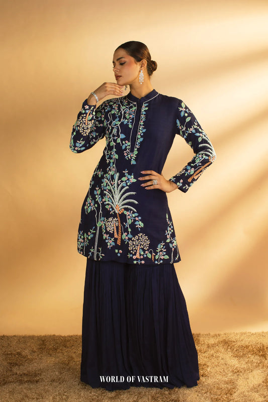Blue garara set with peplum top