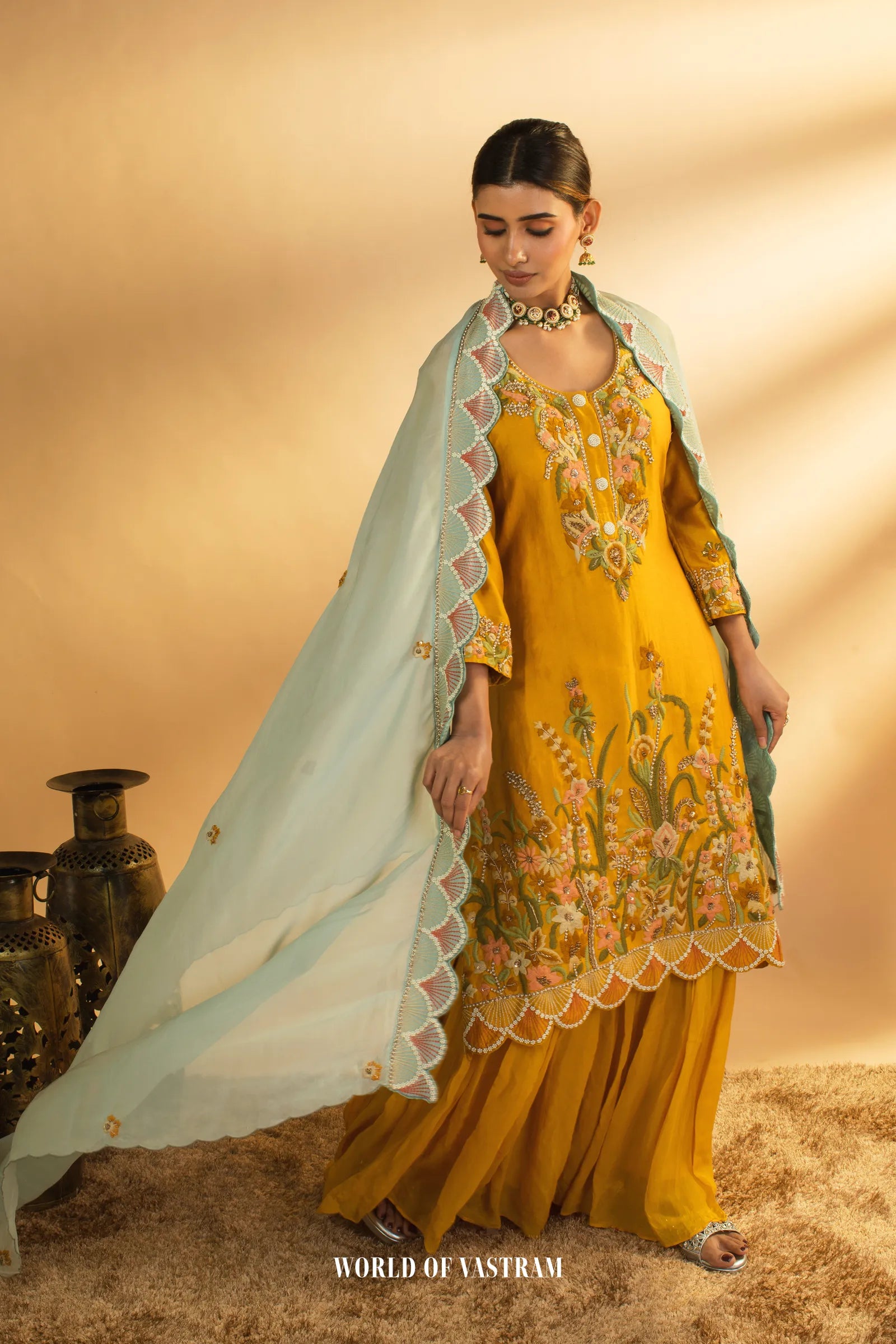 Mustard Yellow Sharara Set