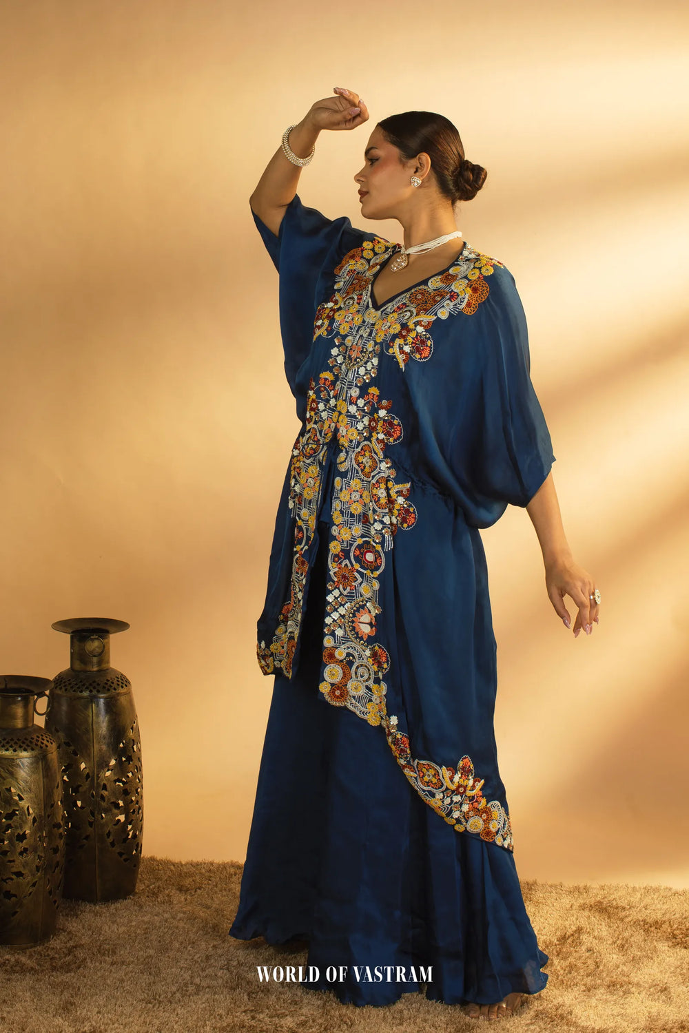 Indigo-blue Kaftan Palazzo Set