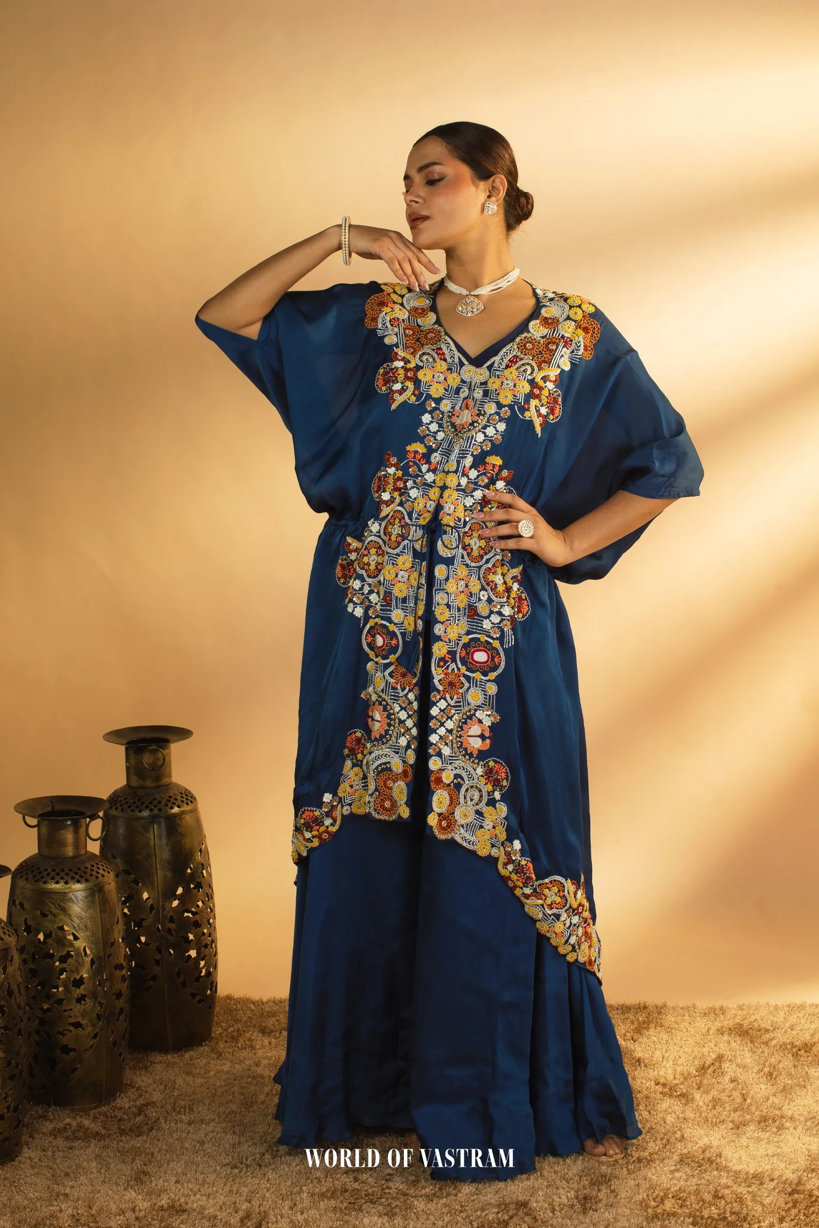 Indigo-blue Kaftan Palazzo Set