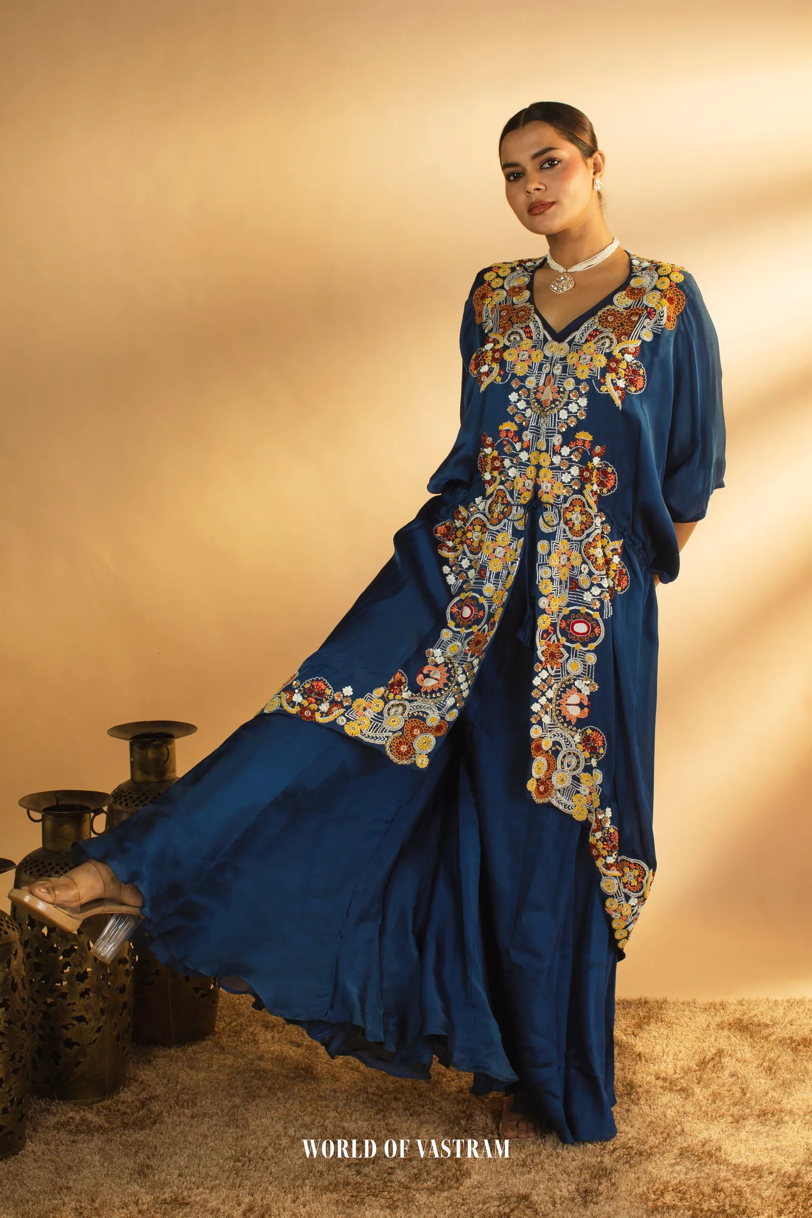Indigo-blue Kaftan Palazzo Set