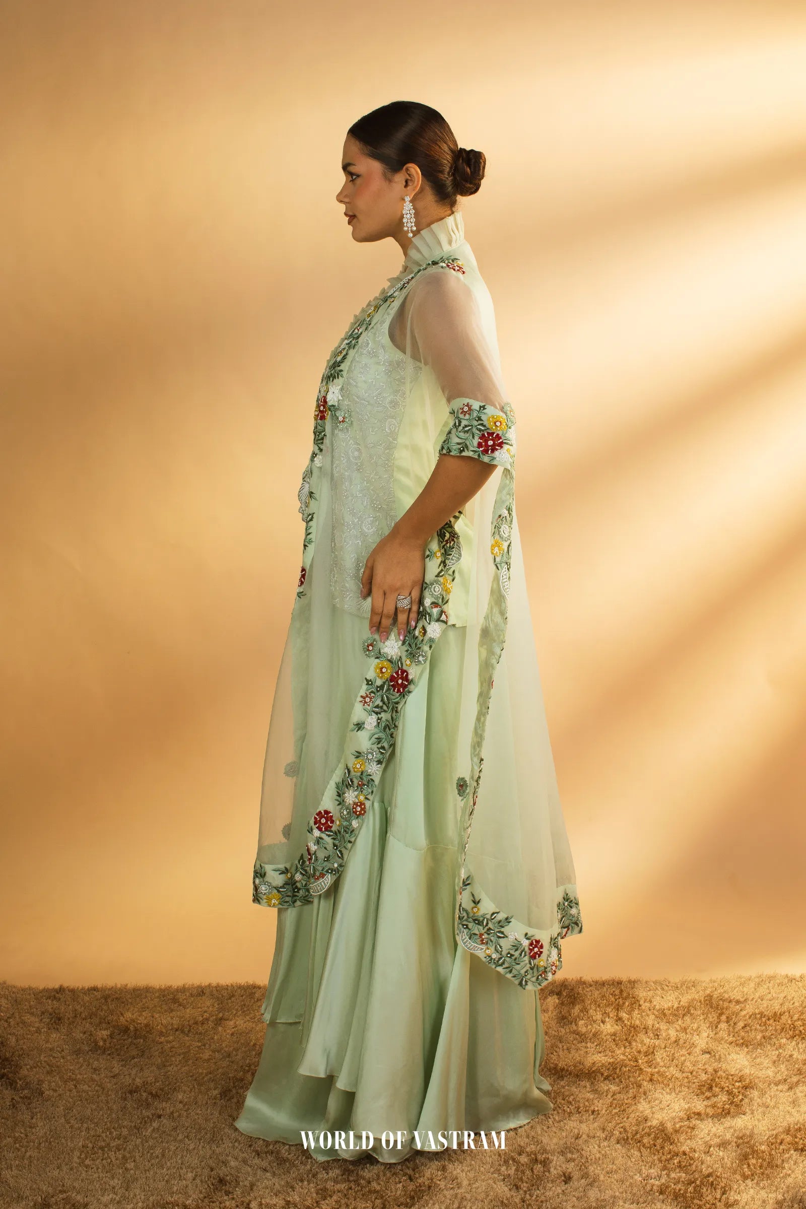 Mint Firdaus – Embroidered Cape Sharara Set
