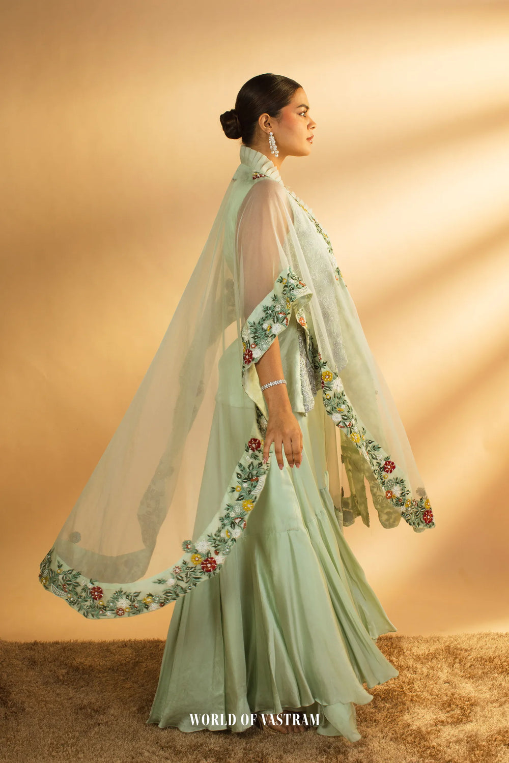 Mint Firdaus – Embroidered Cape Sharara Set
