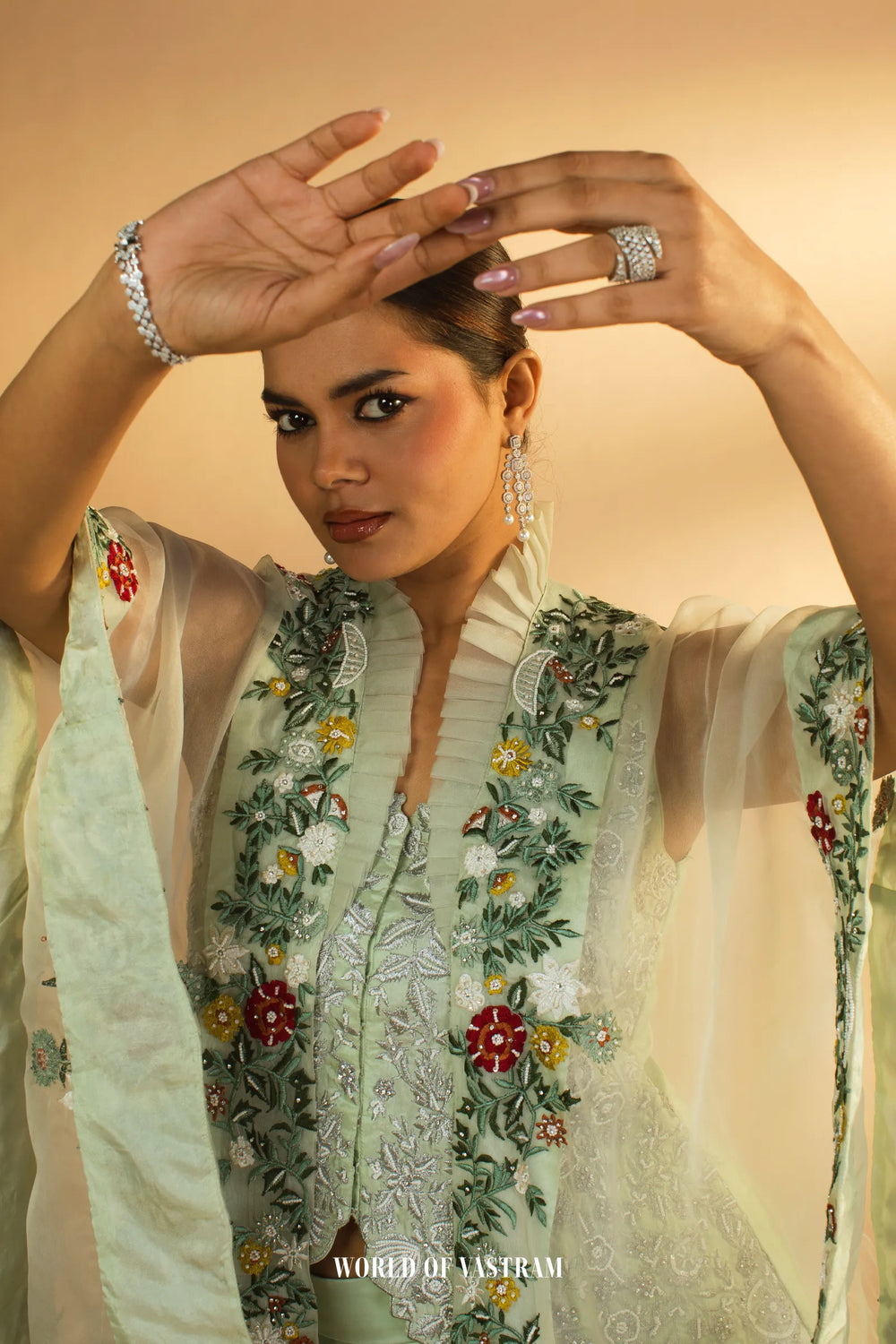 Mint Firdaus – Embroidered Cape Sharara Set