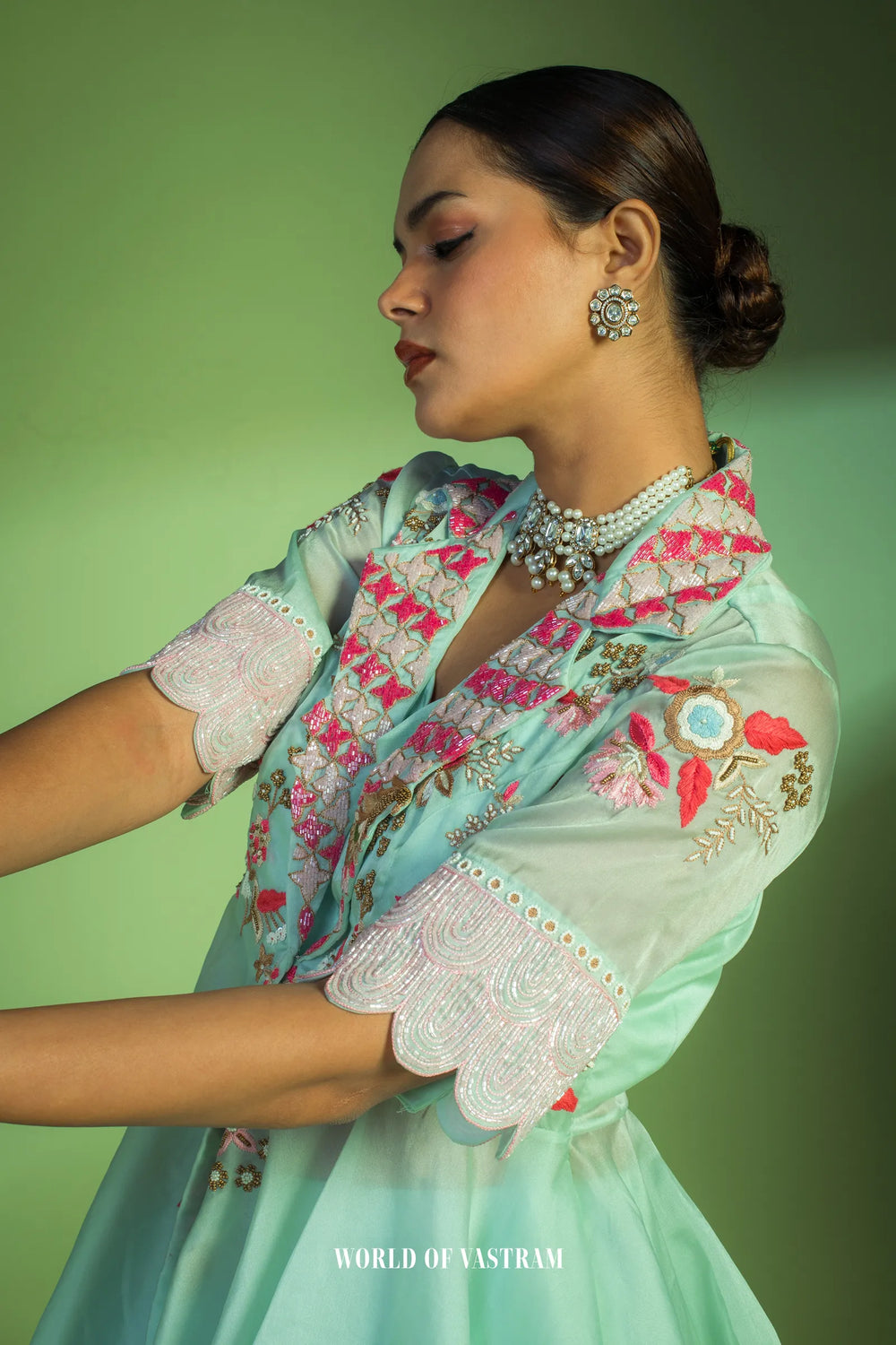 Pastel Blue Peplum Style Embroidered Dress