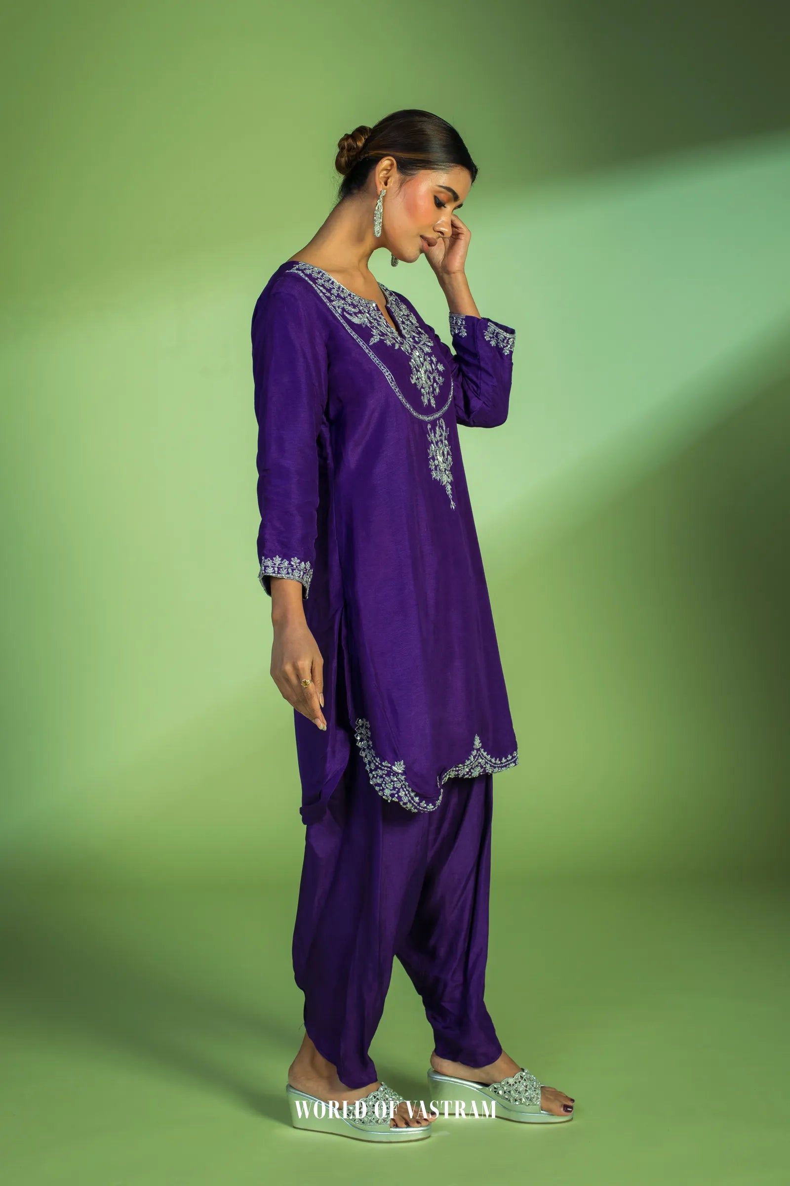 Purple & Red Dhoti Set