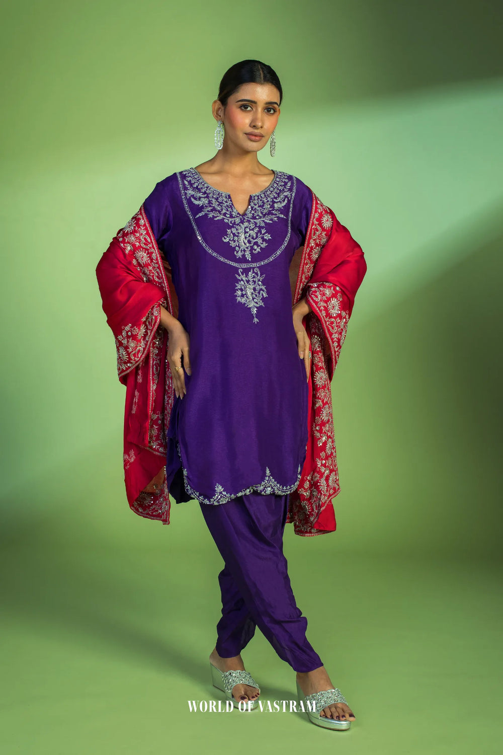 Purple & Red Dhoti Set