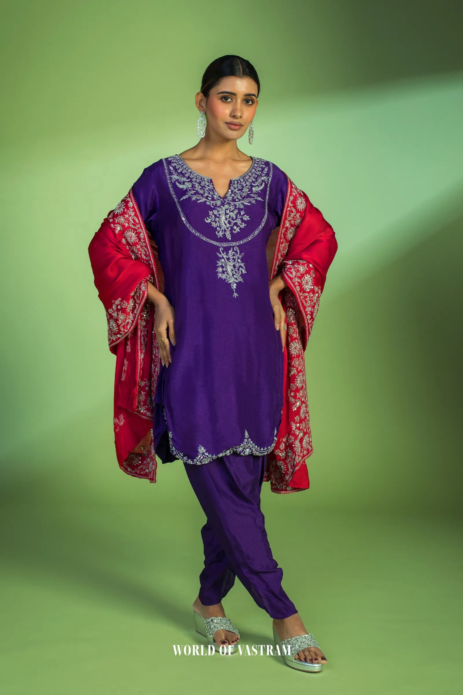 Purple & Red Dhoti Set