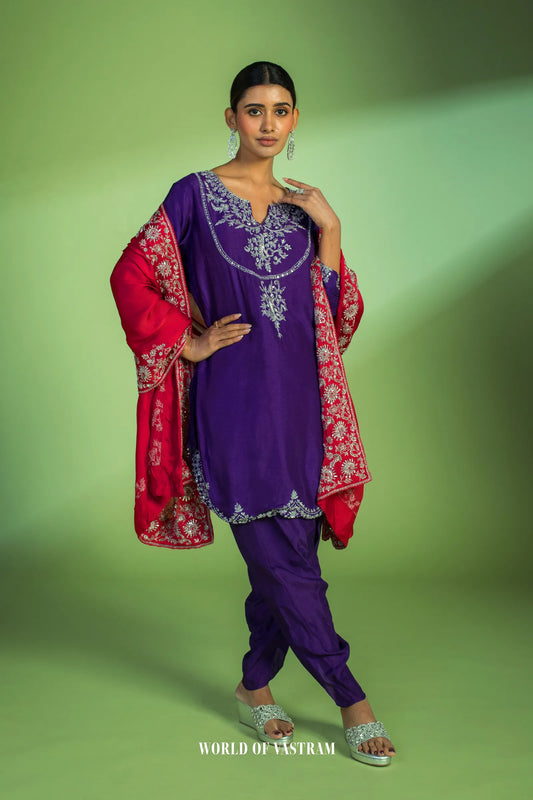 Purple & Red Dhoti Set