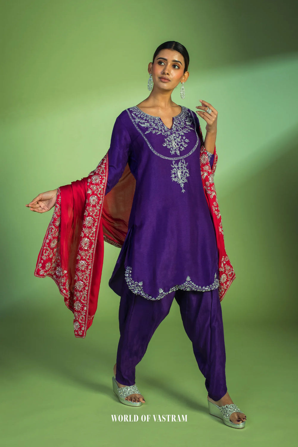 Purple & Red Dhoti Set