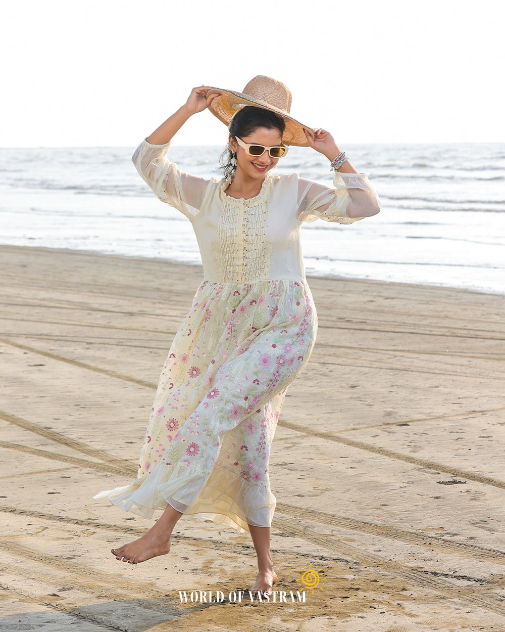Off White Purple Floral Long Dress